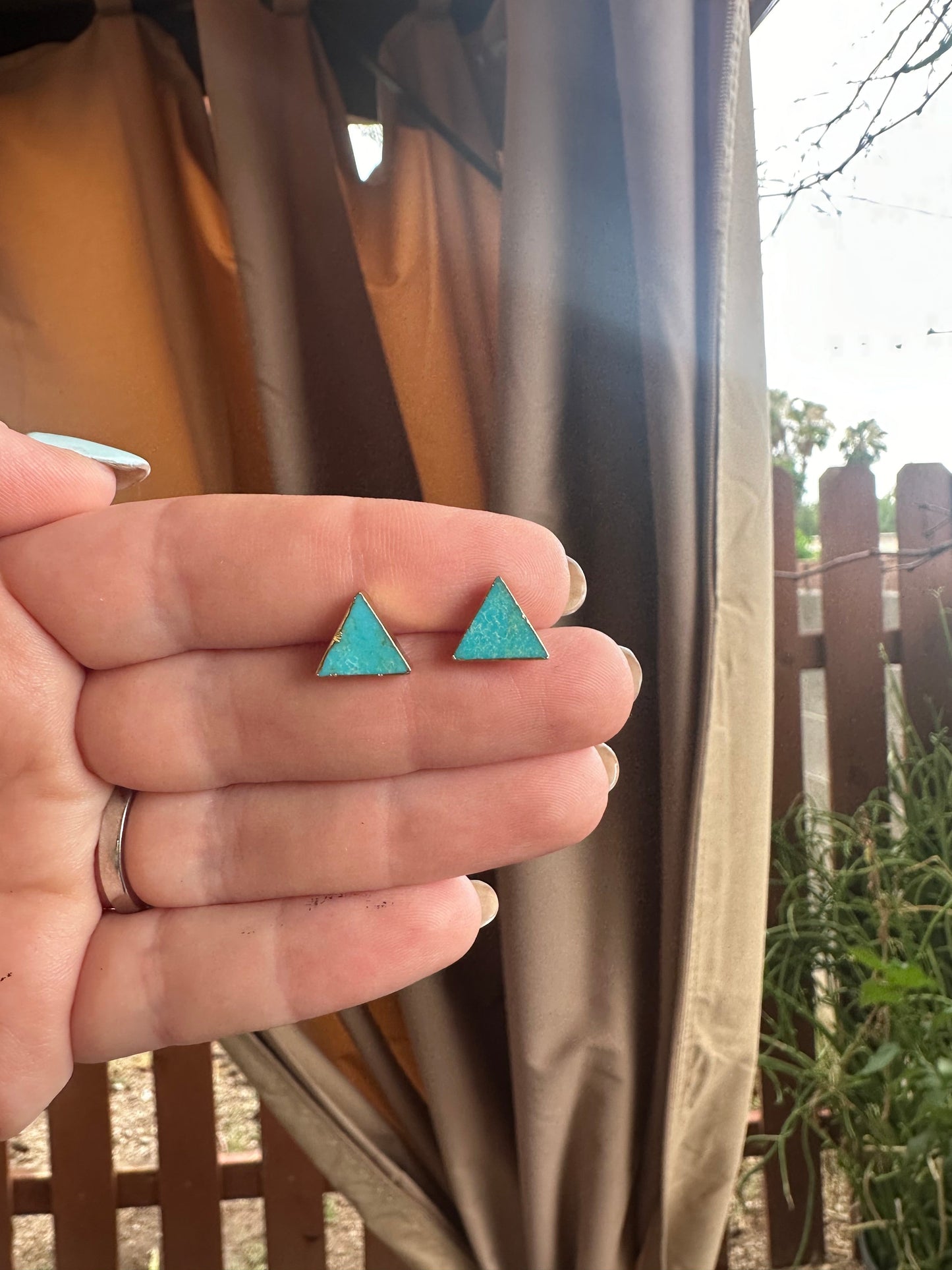 “The Golden Collection” Handmade 14k Gold Plated Natural Turquoise Triangle Stud Earrings