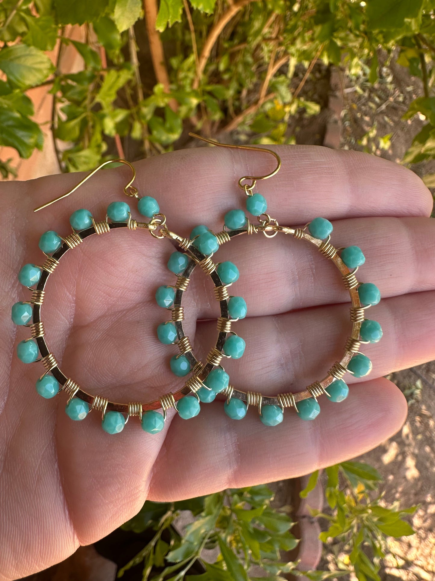 “The Golden Collection” Cool Summer Handmade Turquoise Beaded & 14k Gold Plated Earrings