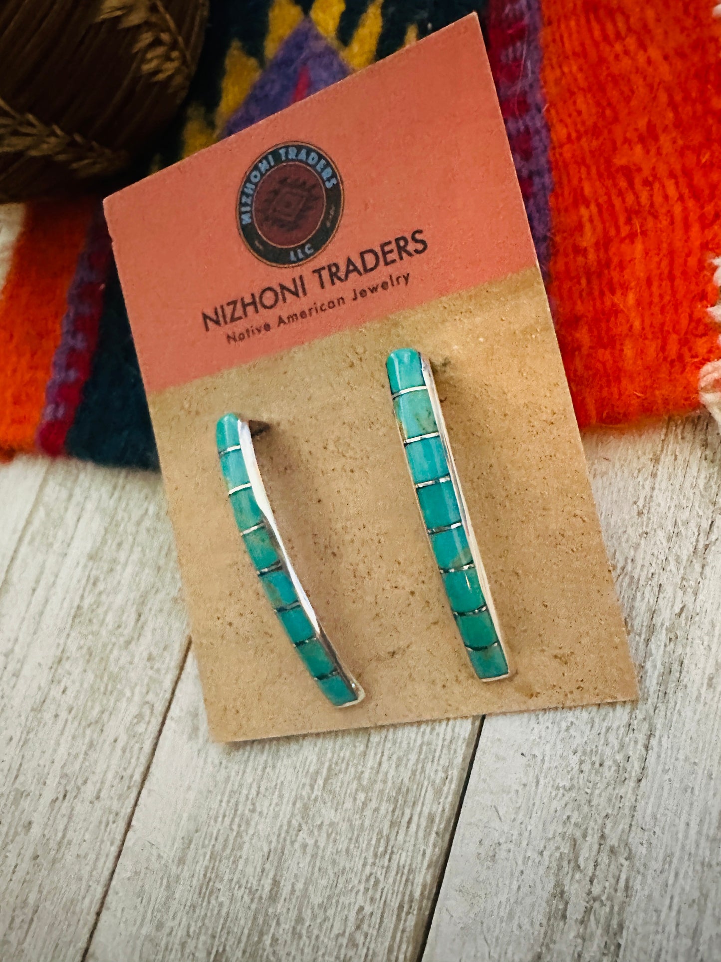 Zuni Sterling Silver & Turquoise Inlay Earrings