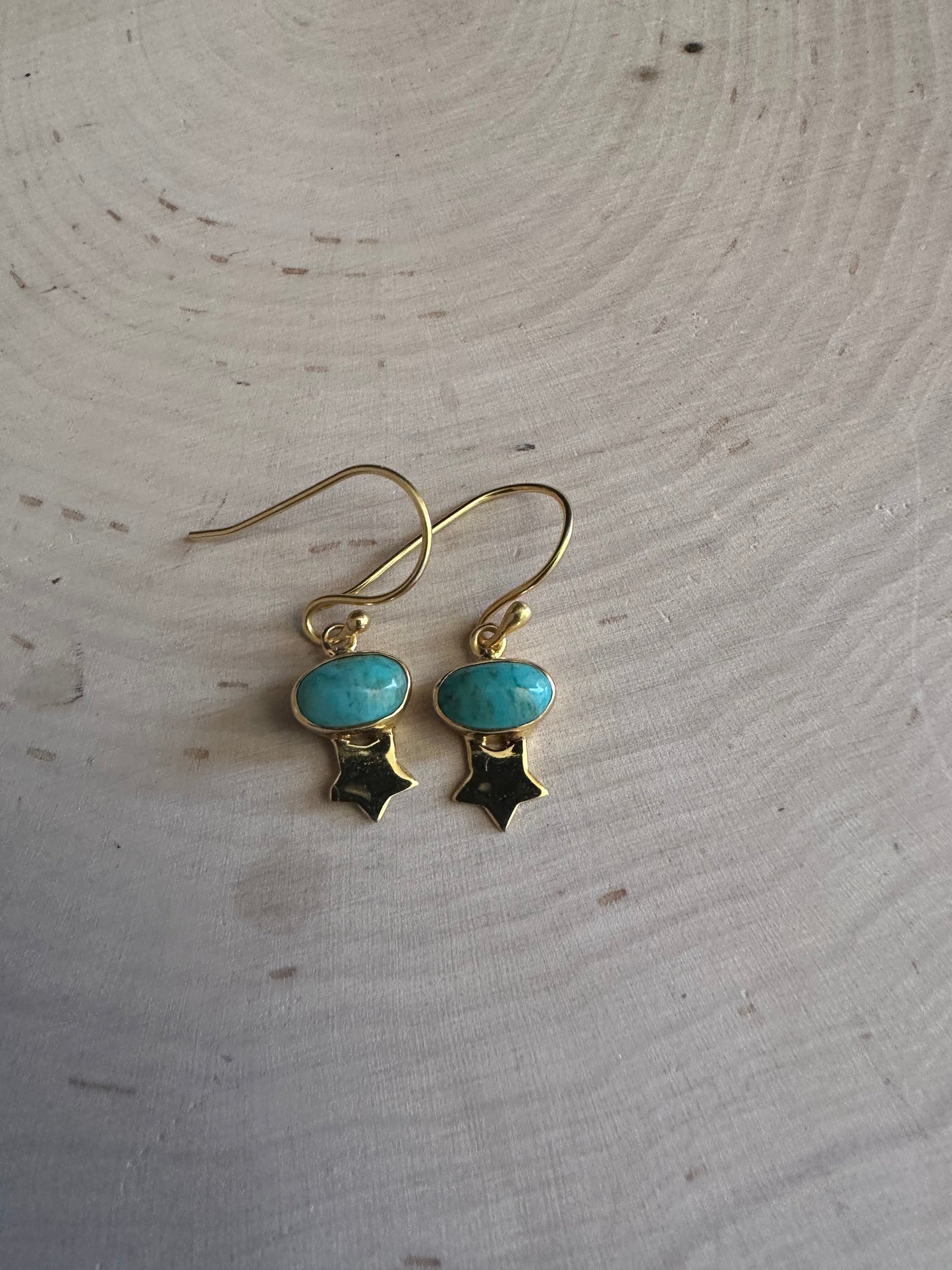 “The Golden Collection” Natural Turquoise Handmade 14k Gold Plated Star Earrings