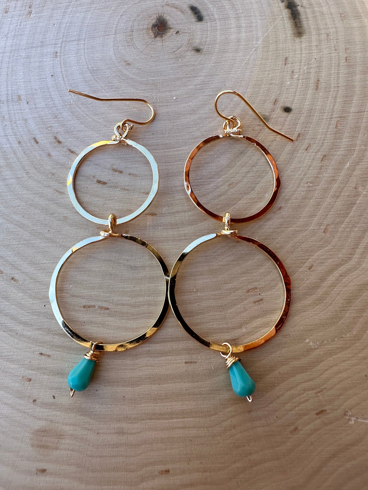 “The Golden Collection” Gypsy Rebel Handmade Turquoise Beaded & 14k Gold Plated Earrings