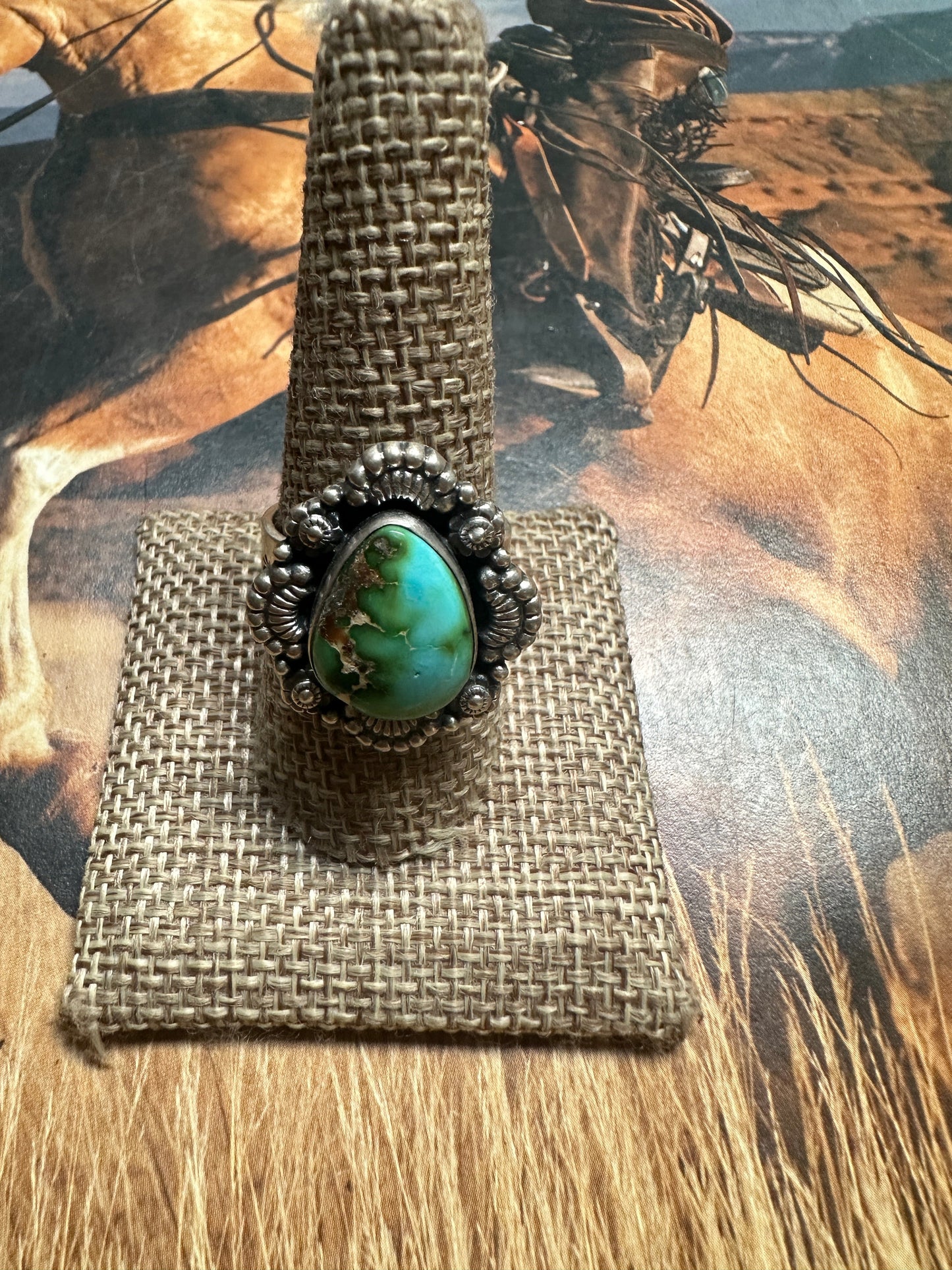 Beautiful Handmade Sonoran Mountain Turquoise And Sterling Silver Adjustable Single Stone Ring