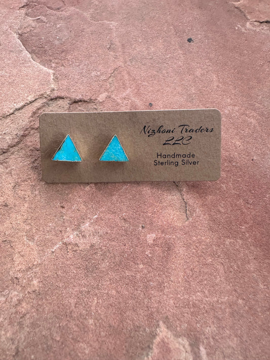 “The Golden Collection” Handmade 14k Gold Plated Natural Turquoise Triangle Stud Earrings