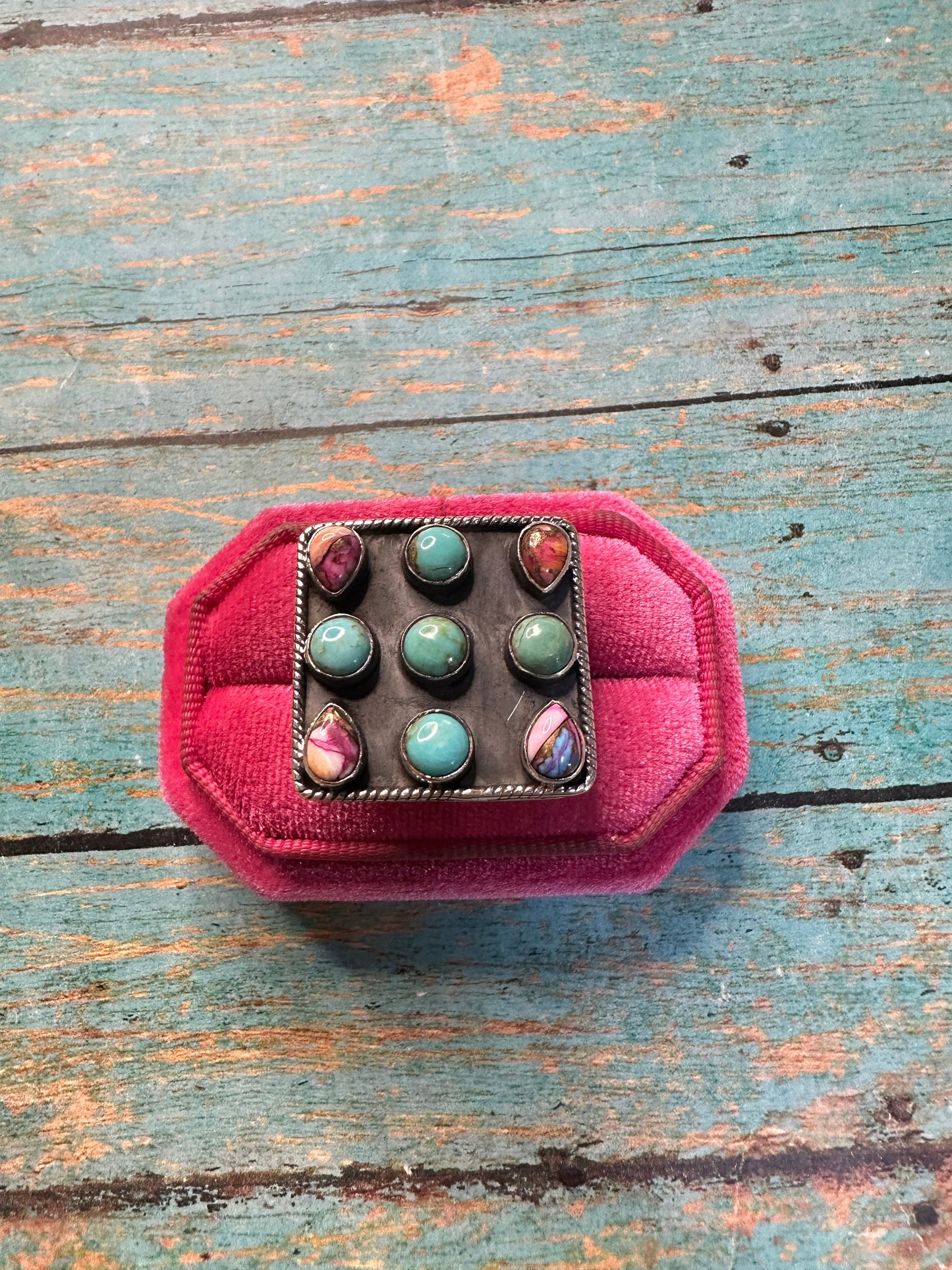 Beautiful Handmade Pink Dream Mojave, Turquoise And Sterling Silver Adjustable Ring