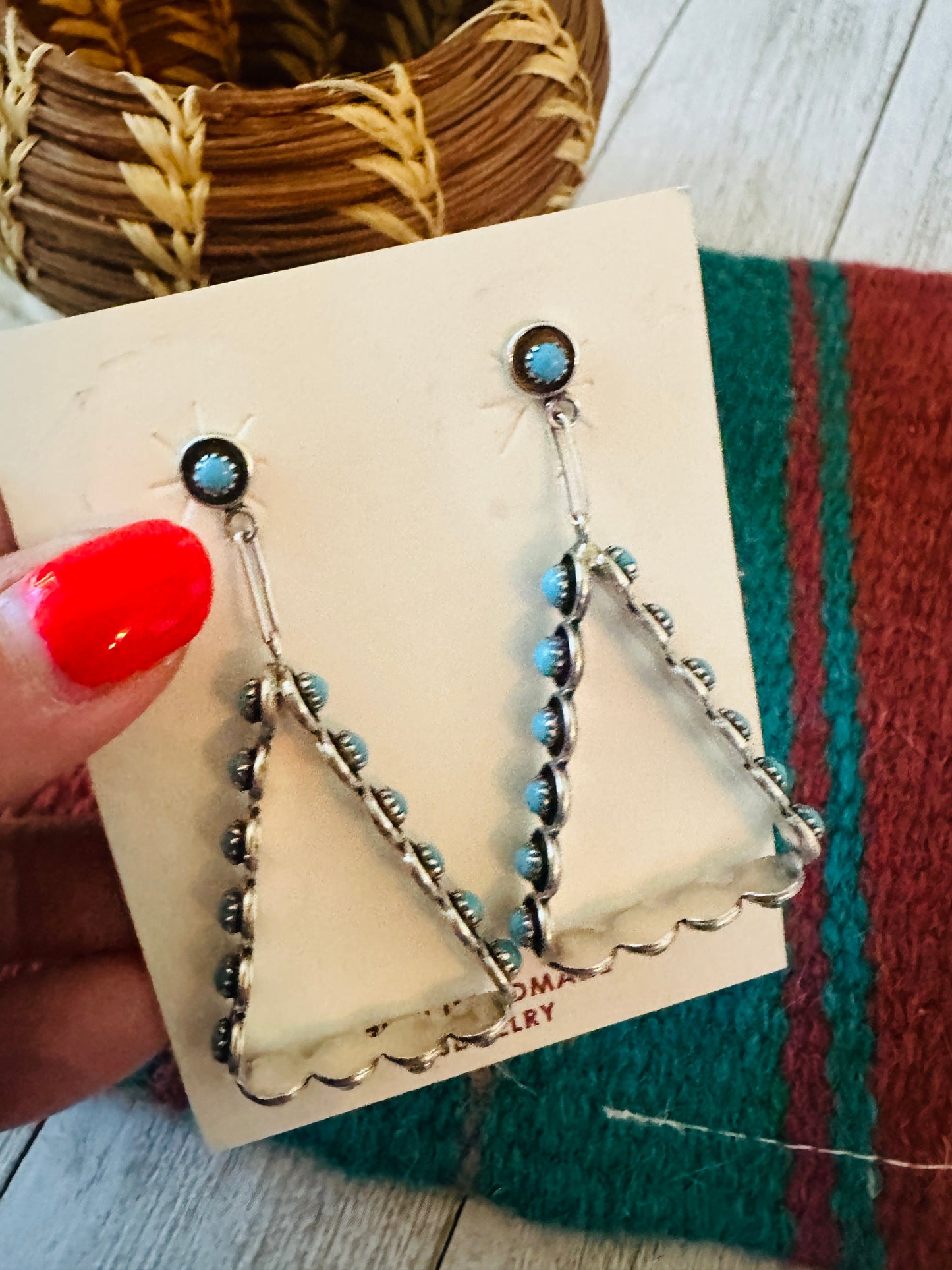 Zuni Turquoise & Sterling Silver Snake Eye Dangle Earrings