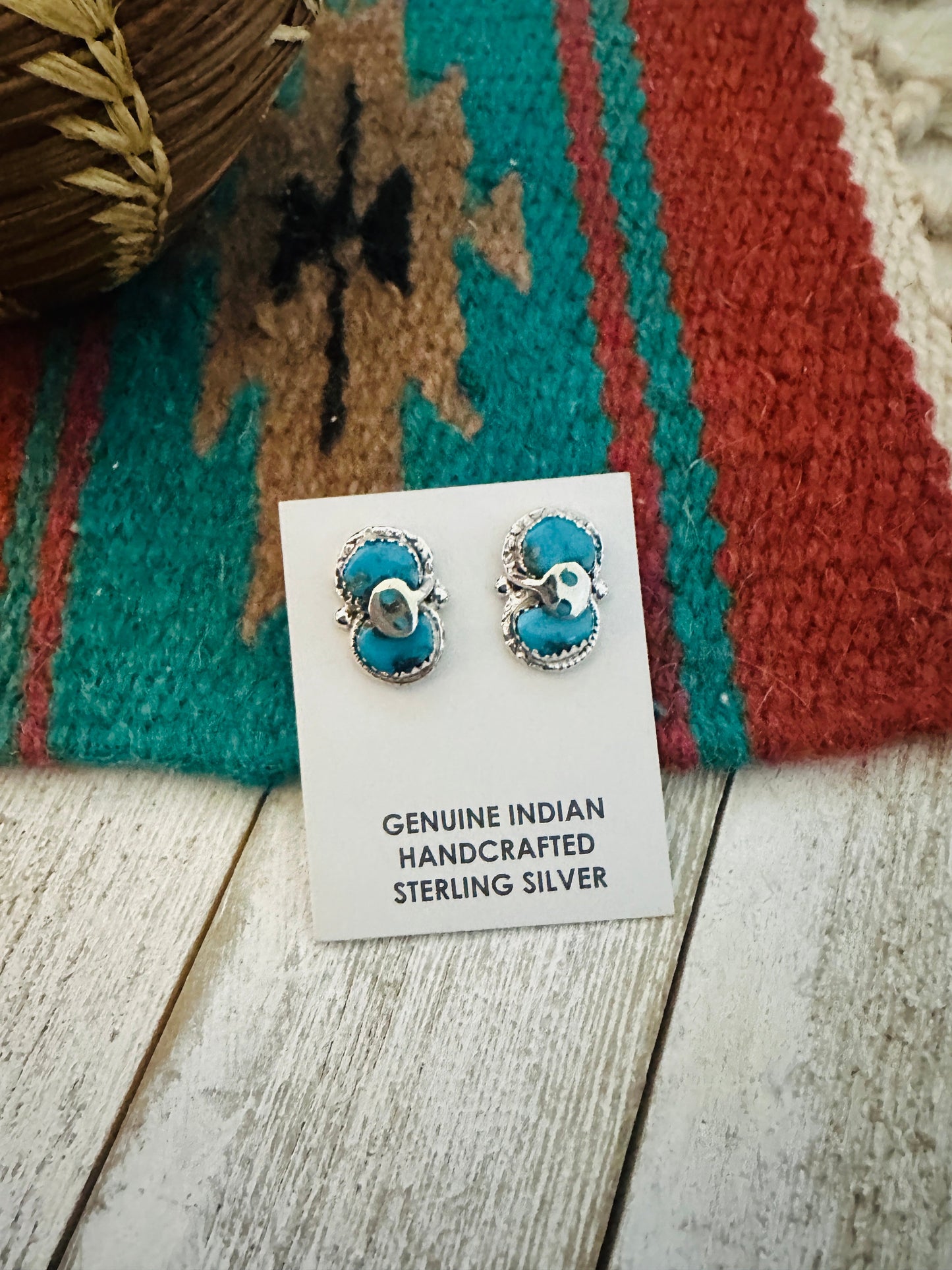 Zuni Sterling Silver & Turquoise Post Earrings by Effie Calavaza