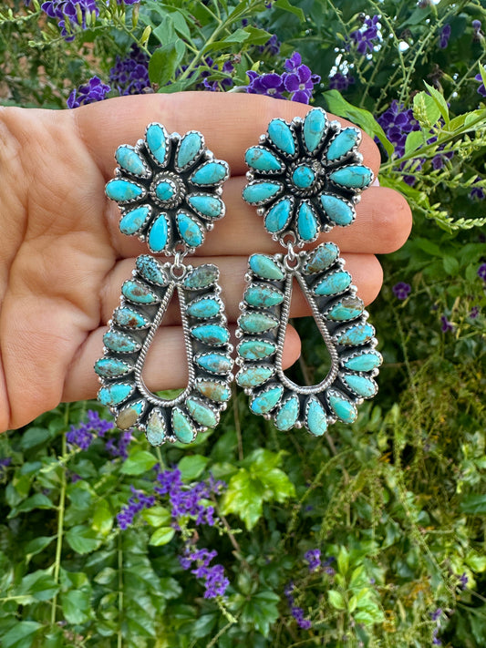 FLOWER DROPS Handmade Turquoise and Sterling Silver Dangles