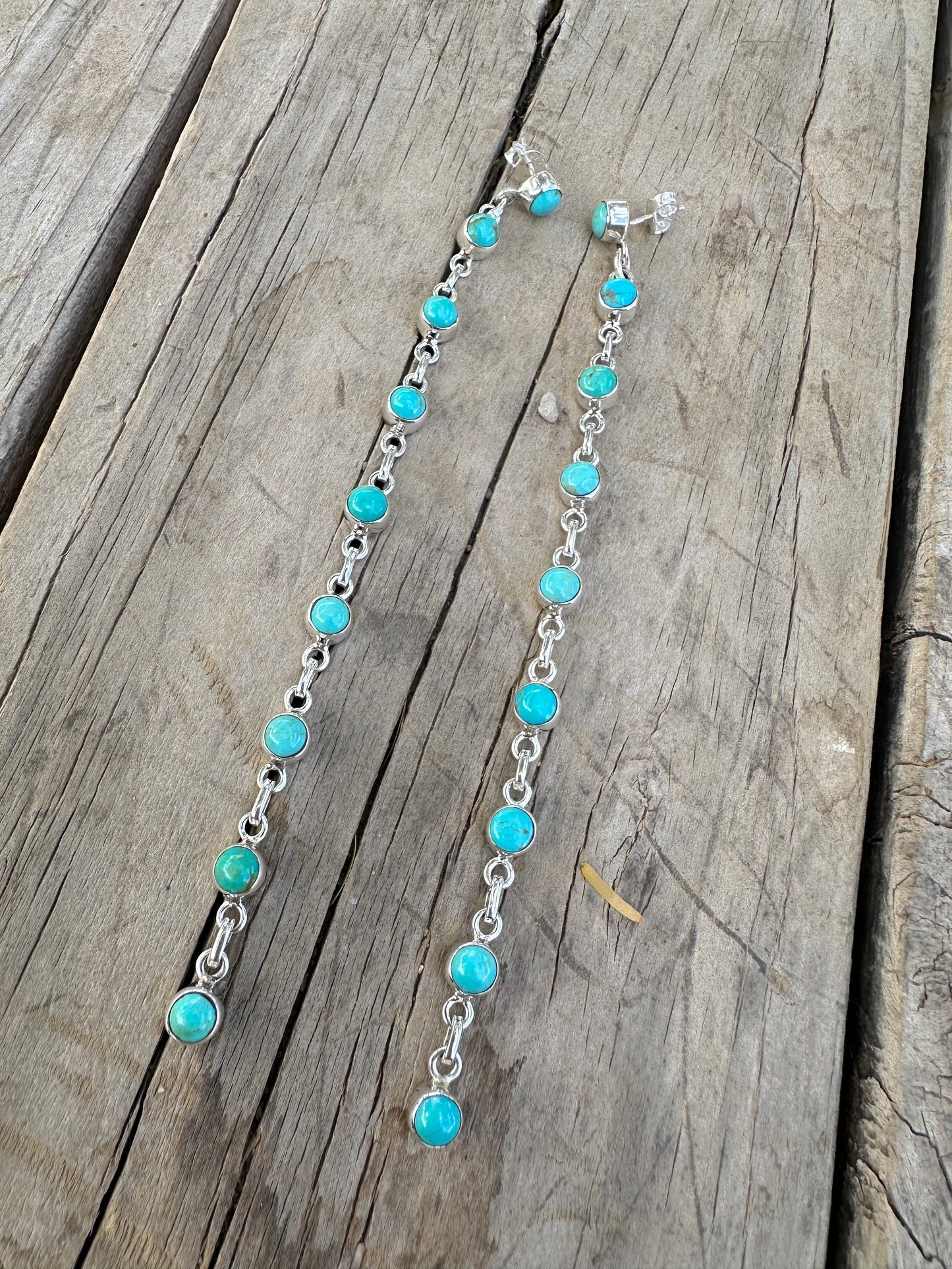 9 Stone Handmade Natural Turquoise and Sterling Silver Dangles