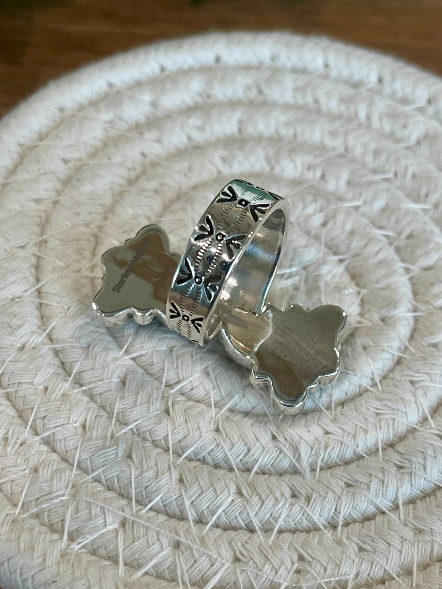 Beautiful Handmade White Buffalo And Sterling Silver Adjustable Ring