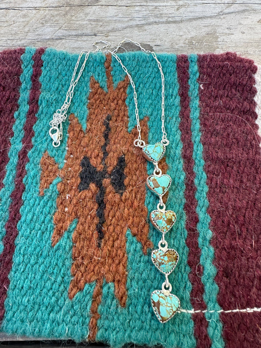 Beautiful Handmade Sterling Silver & Number 8 Turquoise Drop Heart Necklace