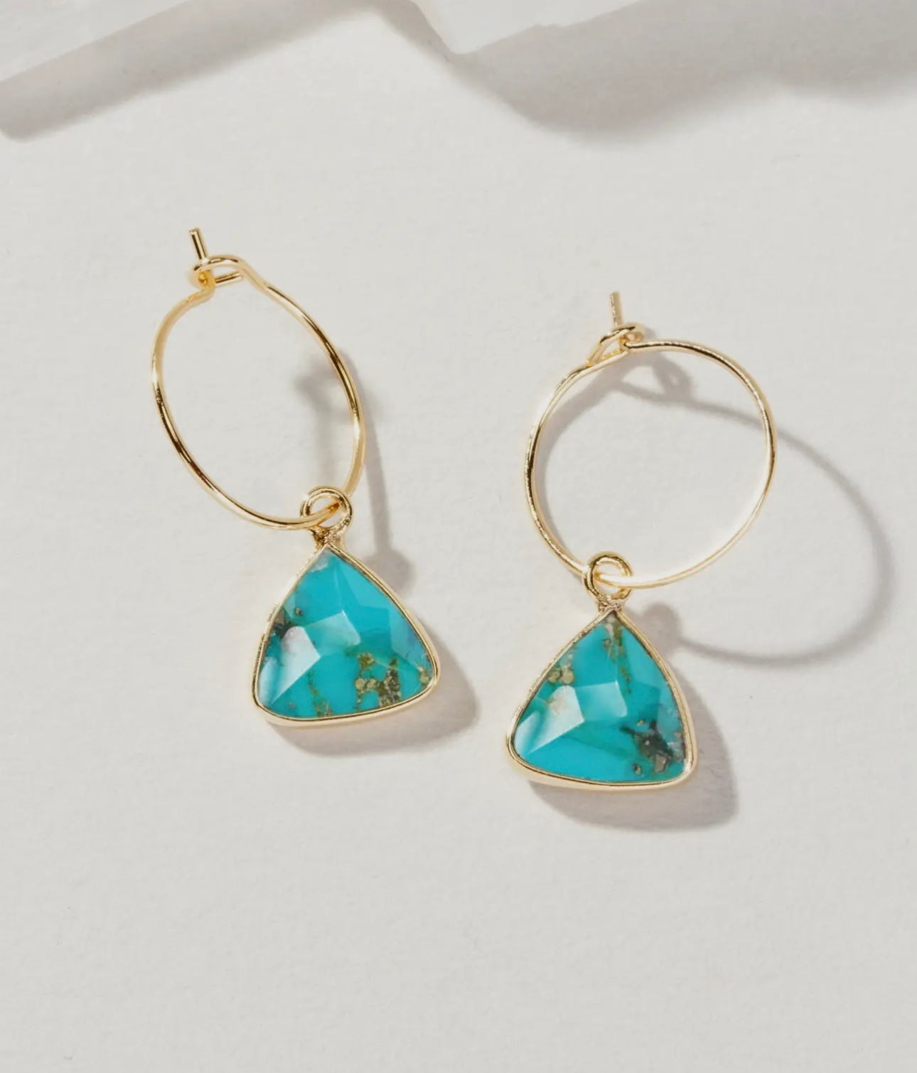 “The Golden Collection” Golden Triangle Hoops Handmade Turquoise & 14k Gold Plated Mini Hoop Earrings