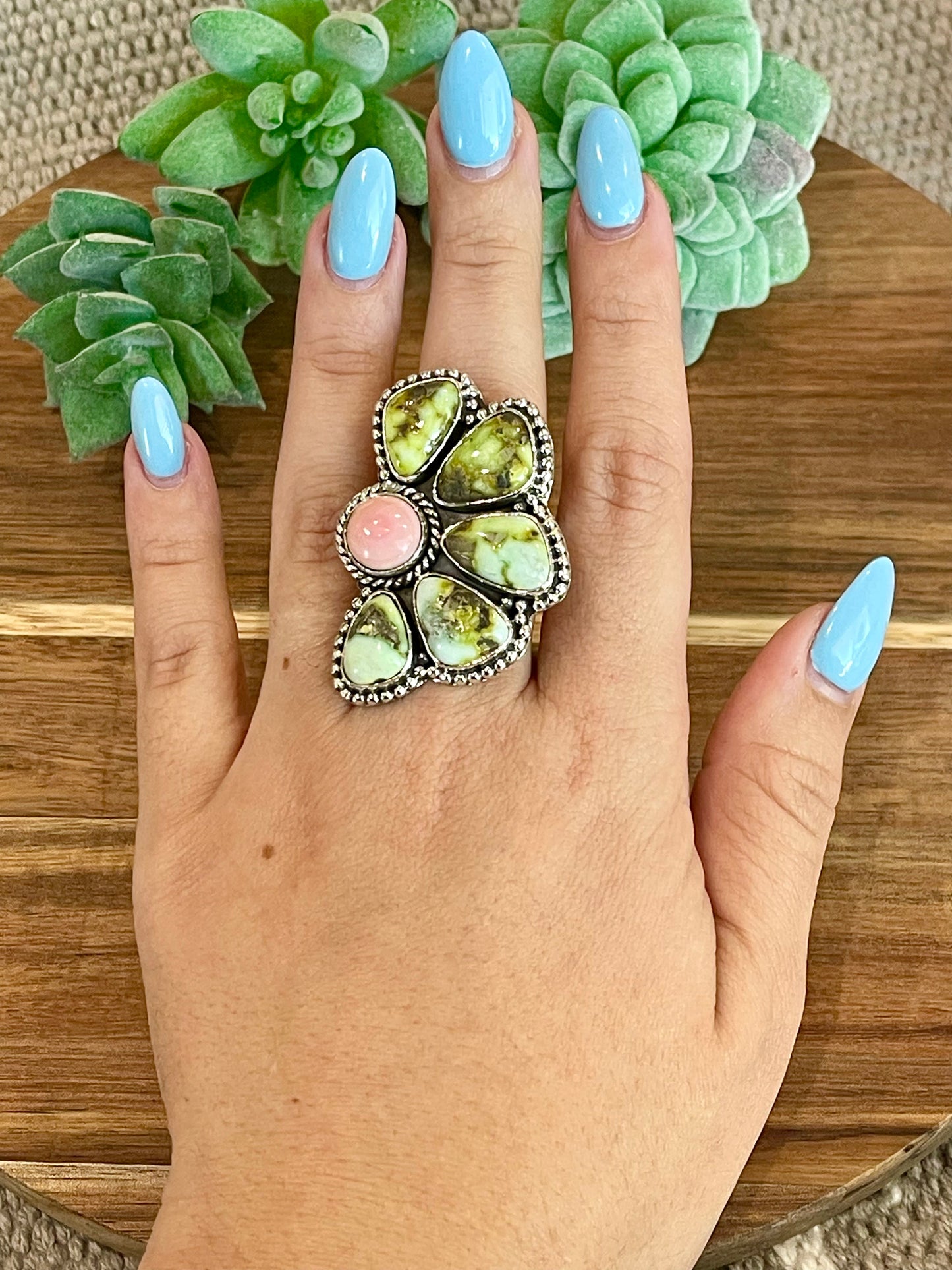 Beautiful Handmade Palomino Turquoise And Sterling Silver Adjustable  Ring