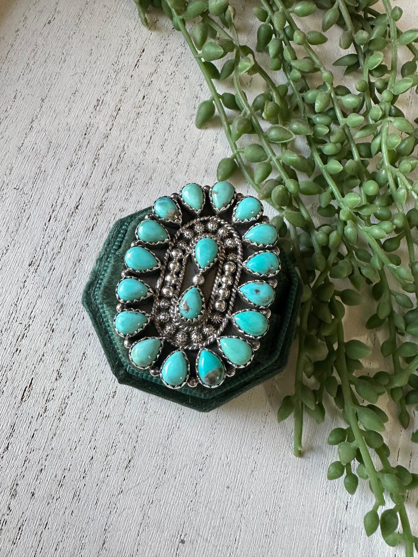 “Desert Jewel” Handmade Turquoise & Sterling Silver Adjustable Ring Signed Nizhoni