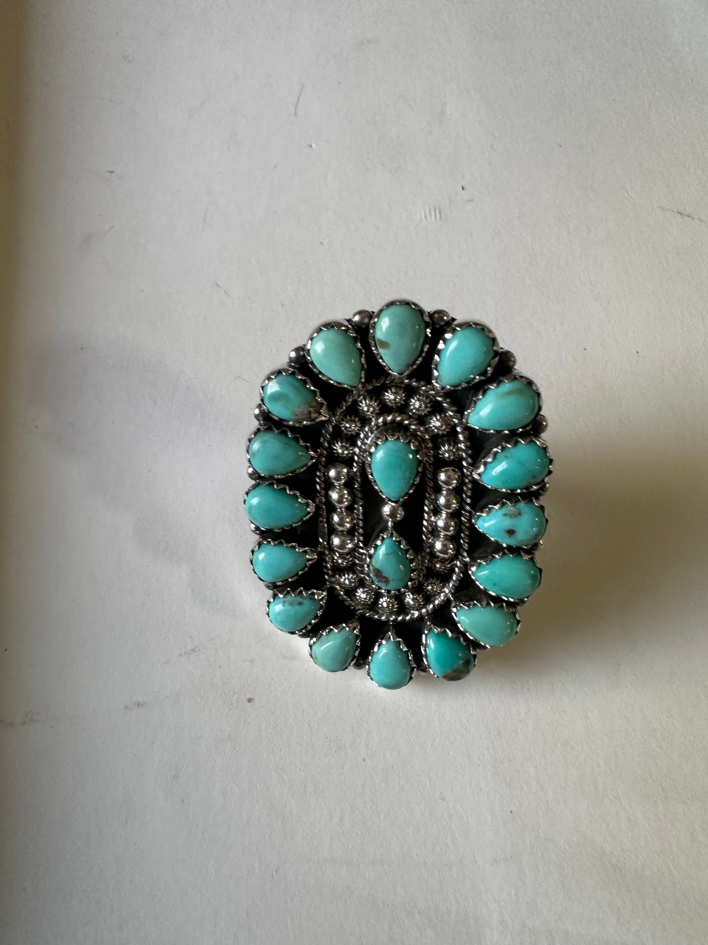 “Desert Jewel” Handmade Turquoise & Sterling Silver Adjustable Ring Signed Nizhoni