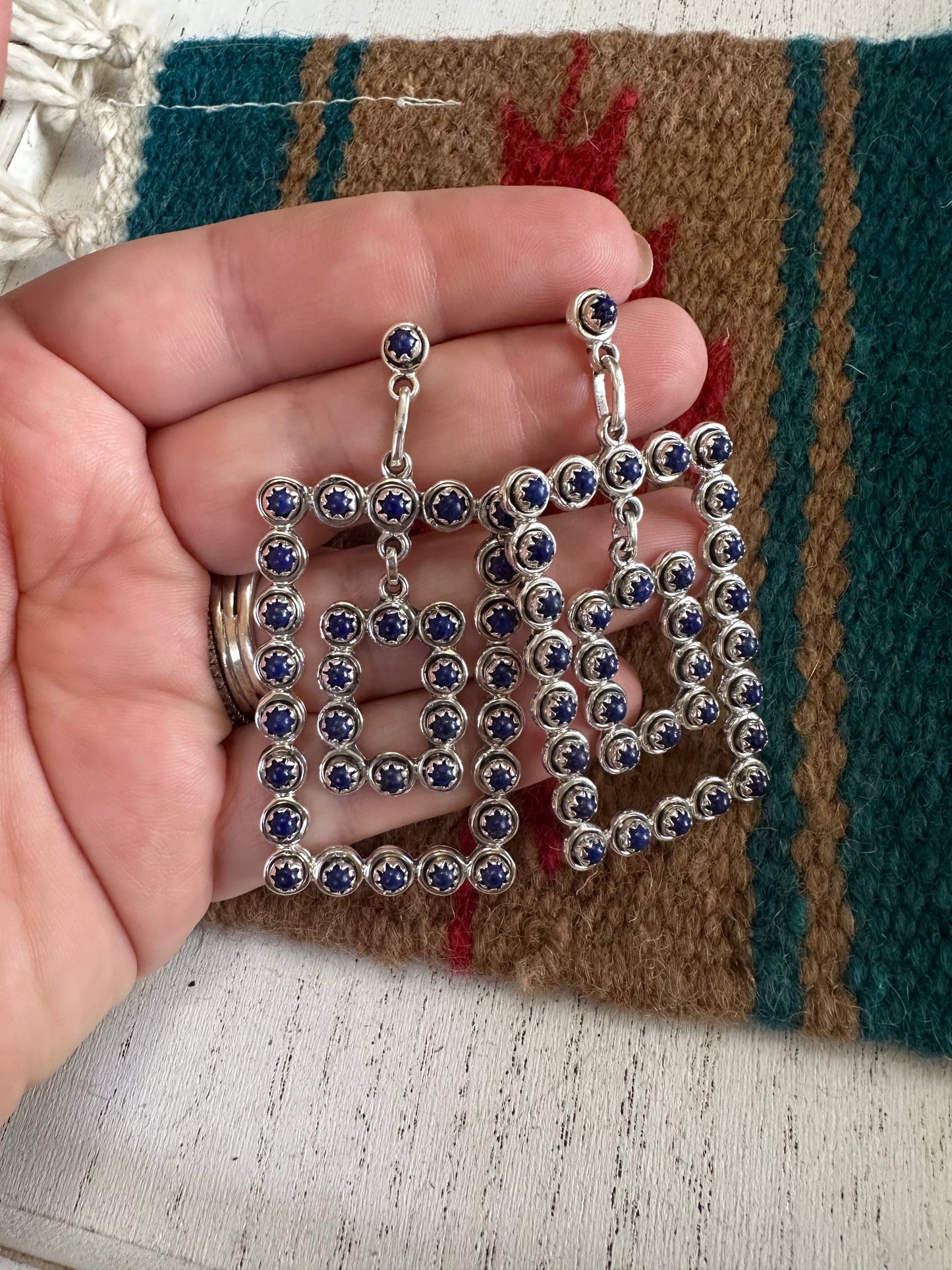 “Rodeo Queen” Nizhoni Sterling Silver & Blue Lapis Rectangle Dangle Earrings