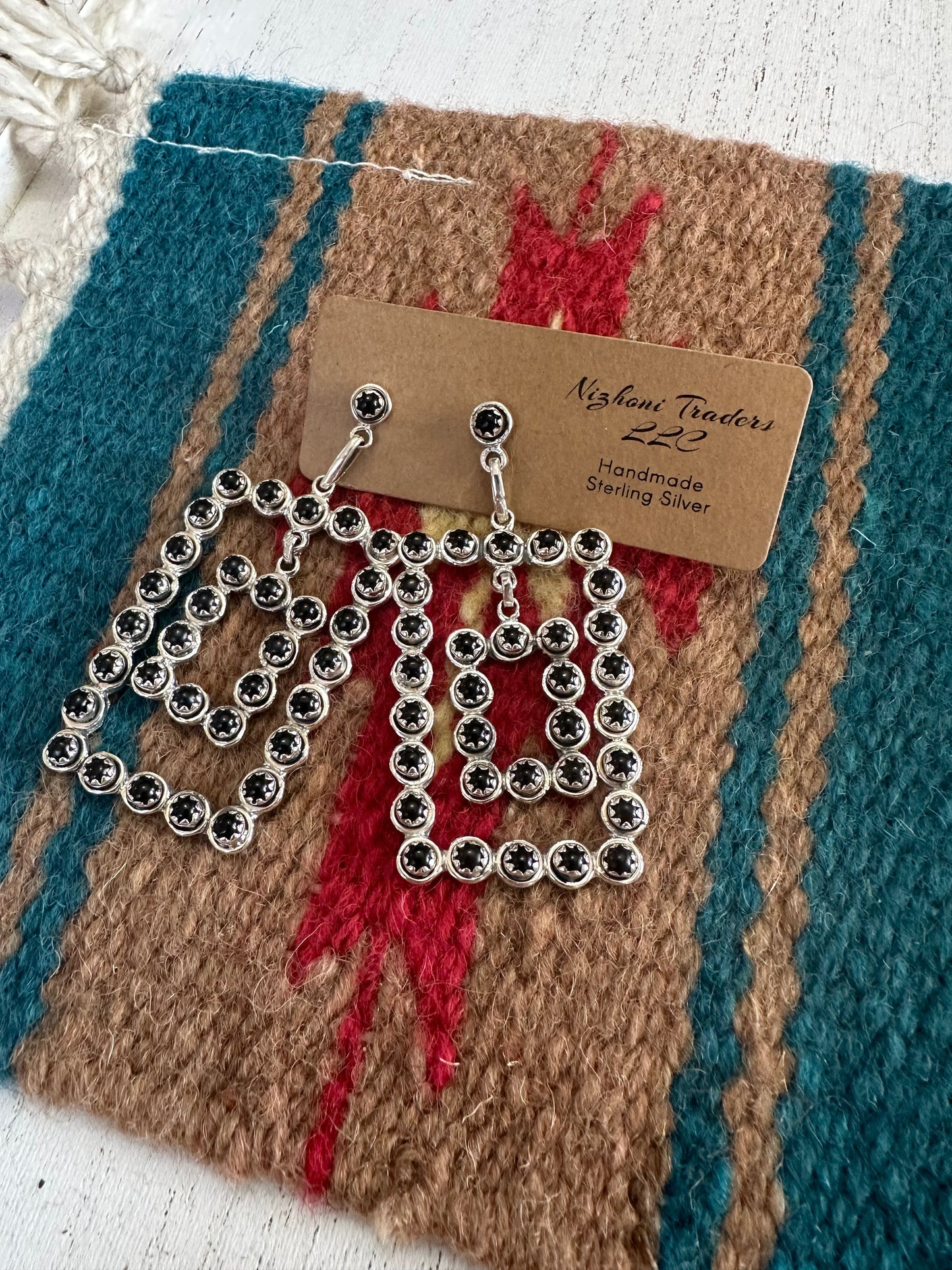 “Rodeo Queen” Nizhoni Sterling Silver & Black Onyx Rectangle Dangle Earrings