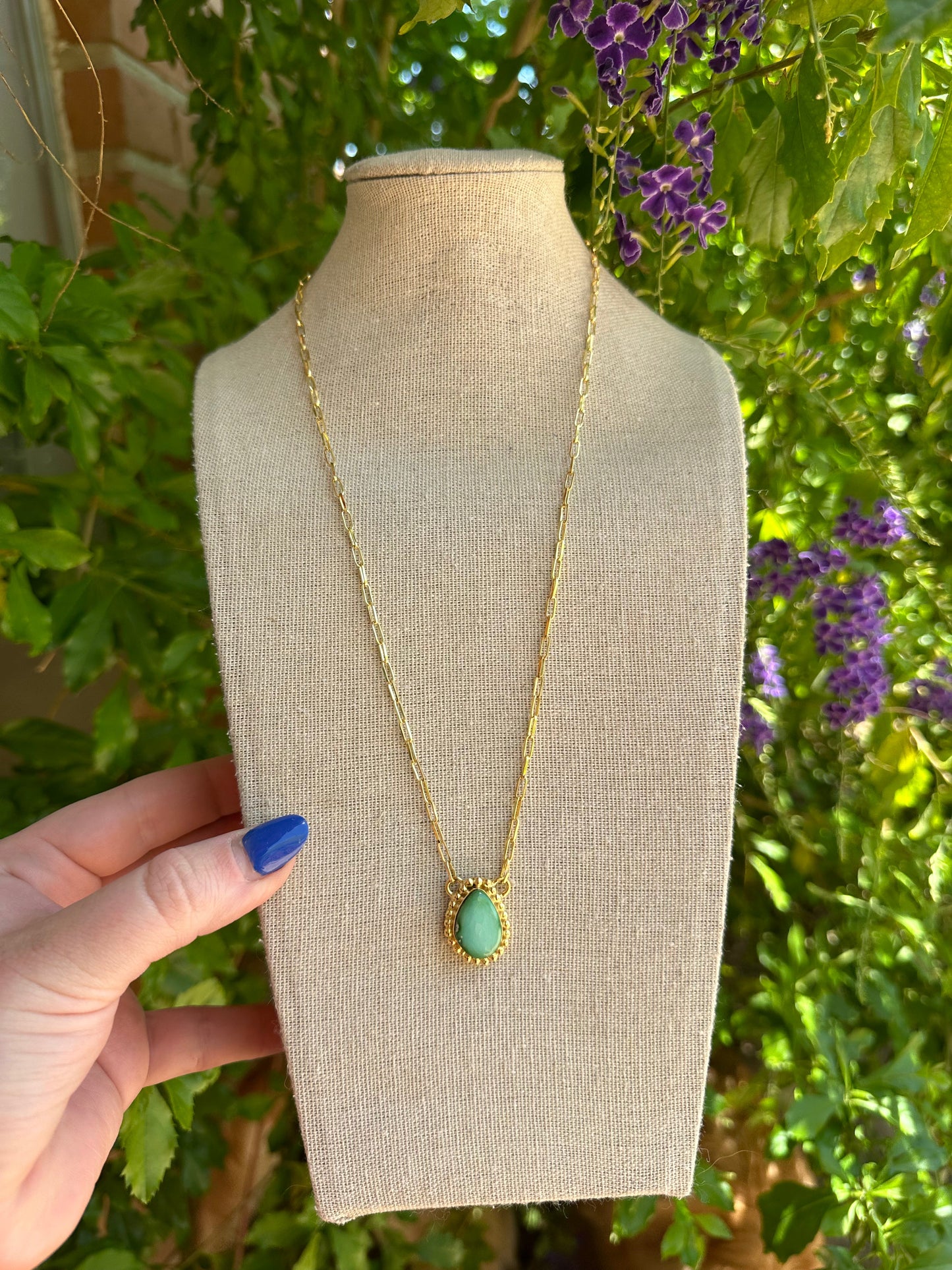 “The Golden Collection” THE OASIS Handmade Natural Turquoise 14k Gold Plated Sterling Silver Necklace