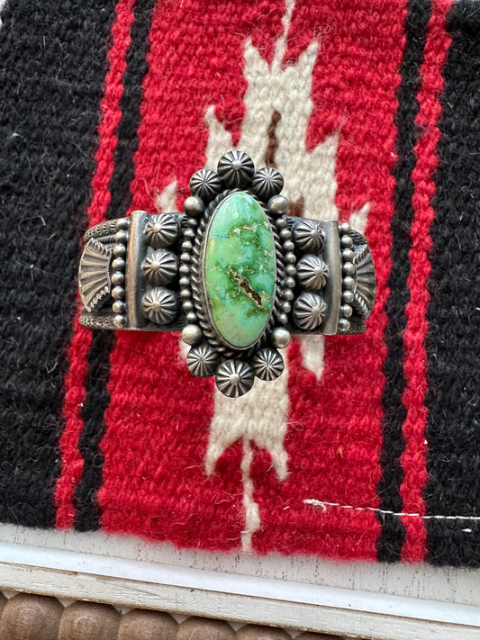 Beautiful Navajo Sterling Sonoran Mountain Turquoise Bracelet Cuff Signed