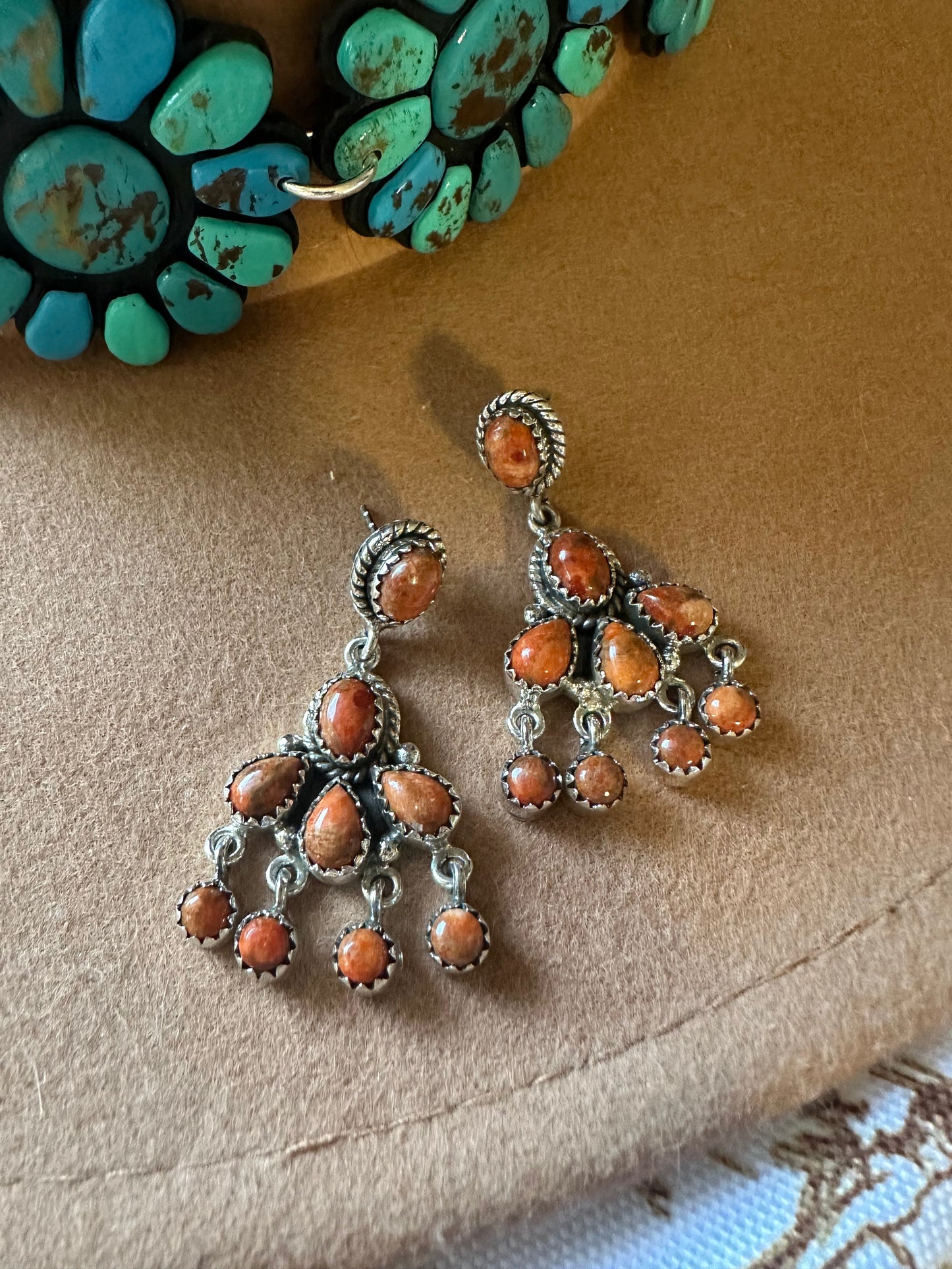 “The Dreamy” Handmade Orange Mojave and Sterling Silver Dangles