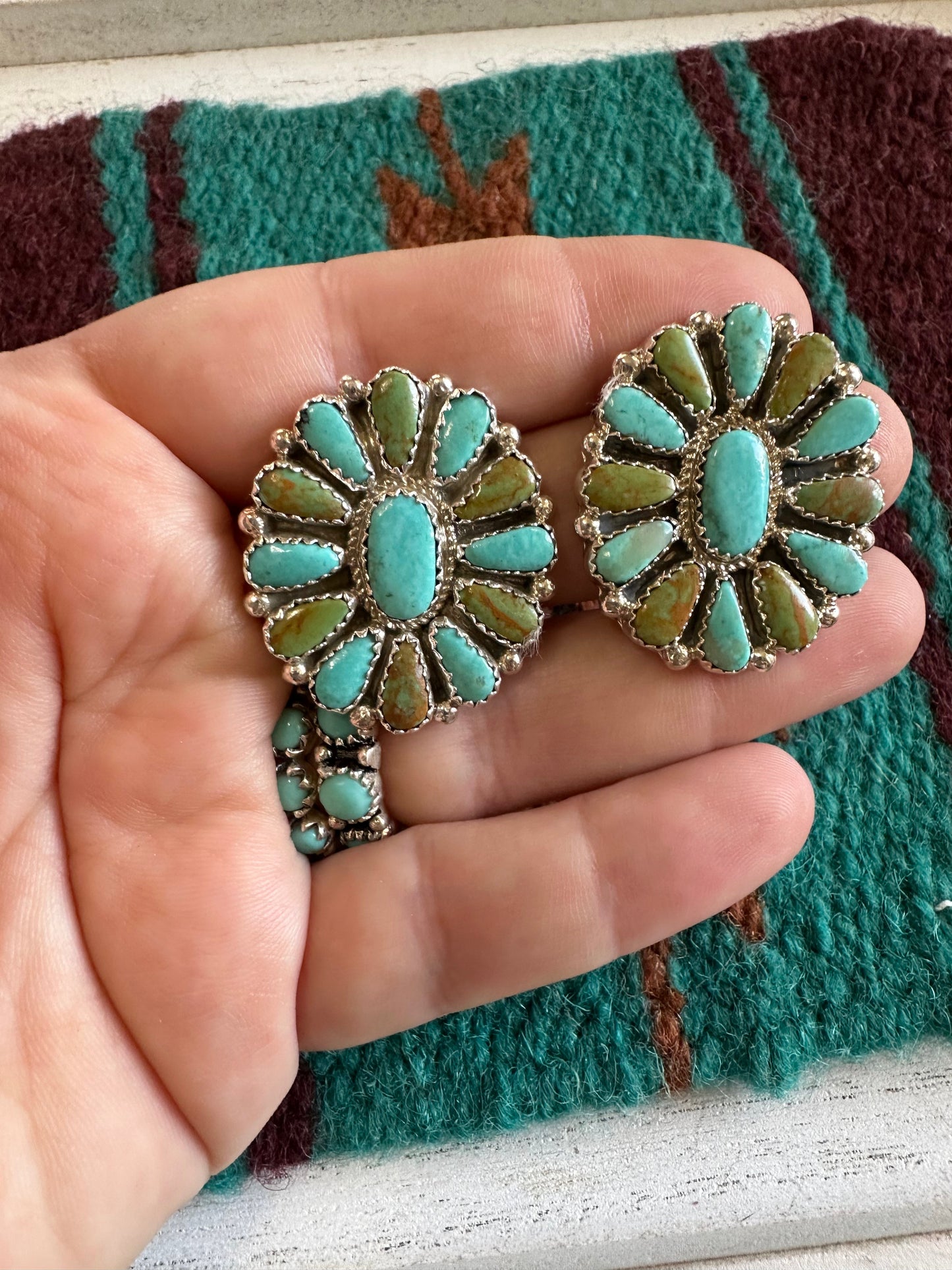 “Ocean View” Navajo Sterling Silver & Turquoise Cluster Earrings Signed