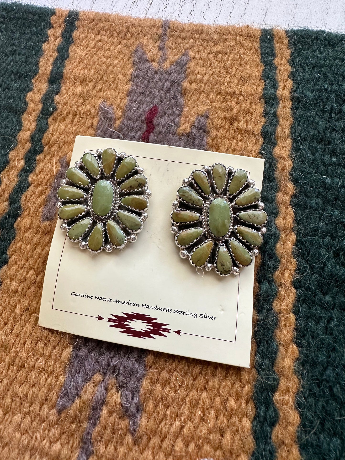 “Ocean View” Navajo Sterling Silver & khaki Turquoise Cluster Earrings Signed