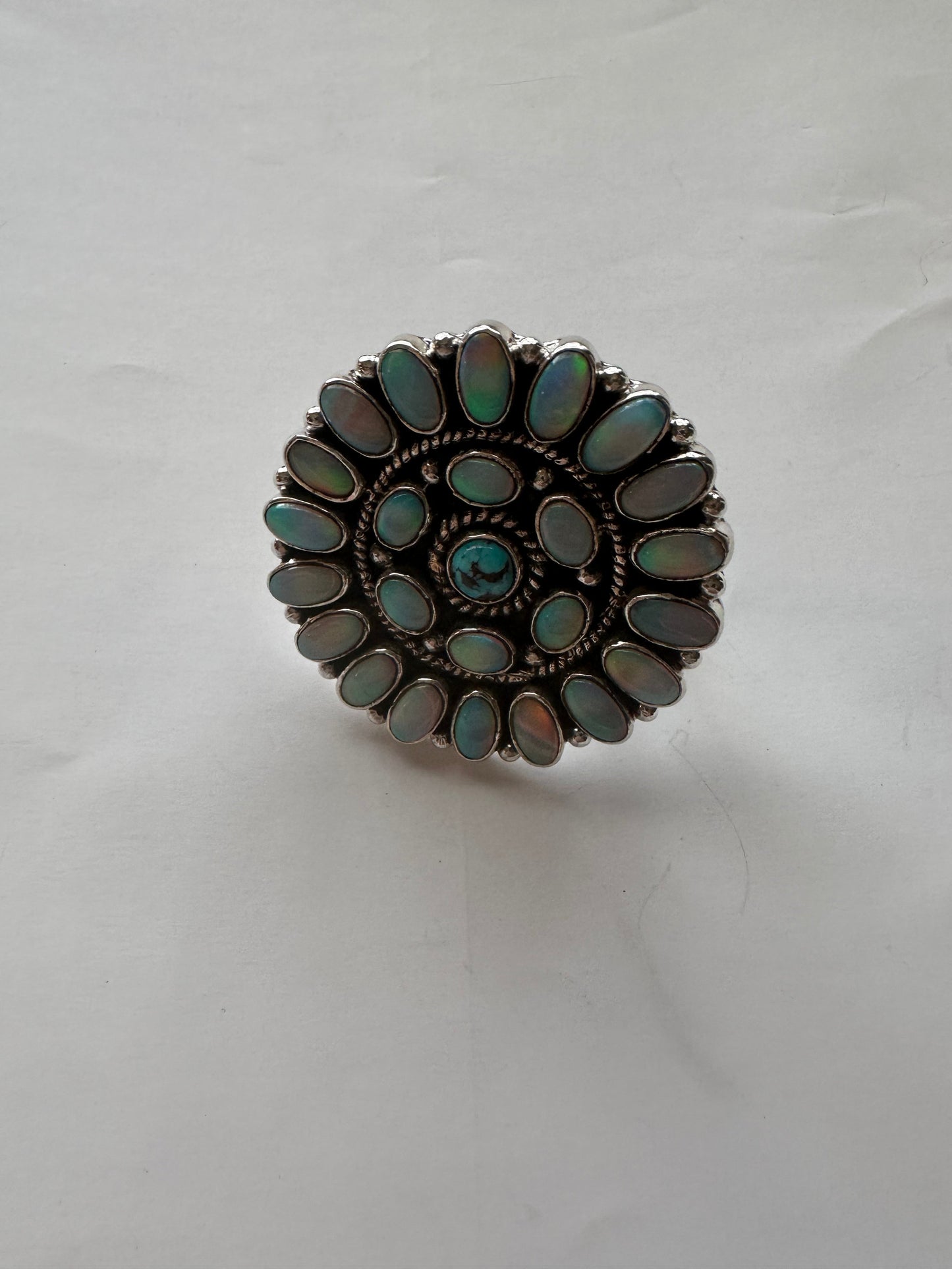 “Turquoise Dreams” Nizhoni Turquoise, Opal & Sterling Silver Adjustable Ring