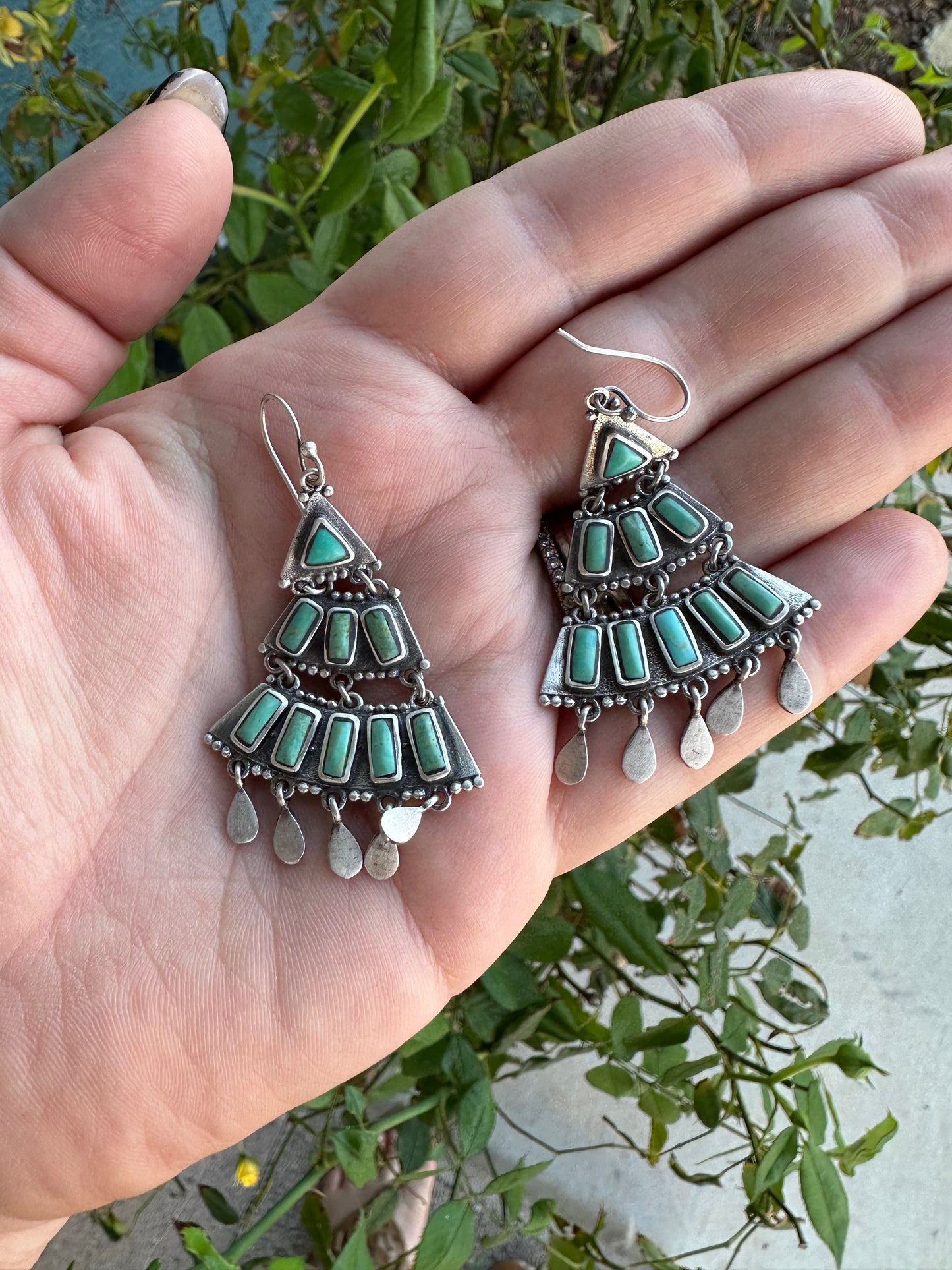 “Saguaro Bloom” Handmade Turquoise & Sterling Silver Dangle Earrings