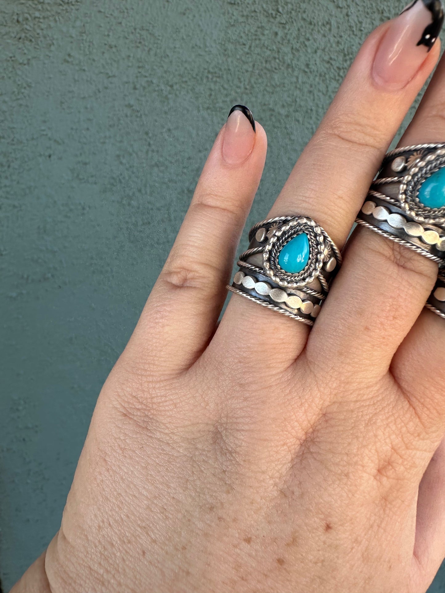 “Turquoise Crown” Navajo Sterling Silver & Turquoise Single Stone Ring Signed