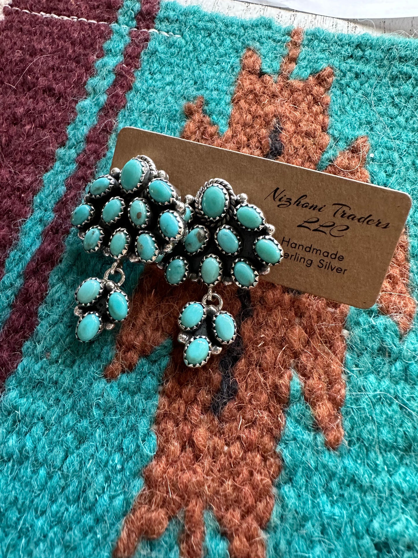 “Cowgirl Charms” Handmade Turquoise And Sterling Silver Dangle Earrings Signed Nizhoni i