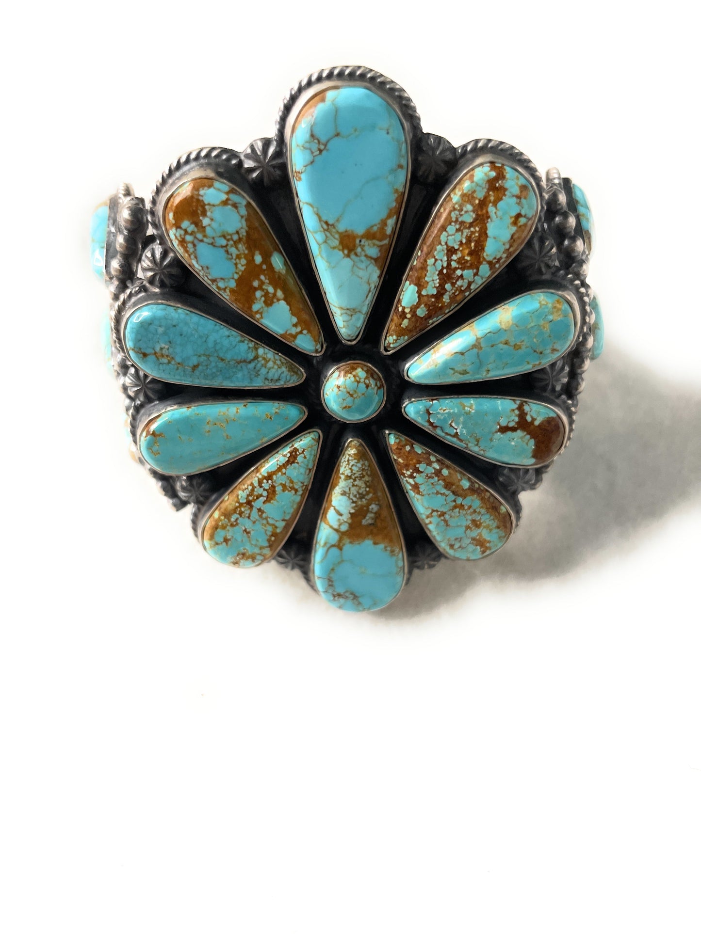 Anthony Skeets Navajo Flower Turquoise & Sterling Silver Cuff Bracelet Signed