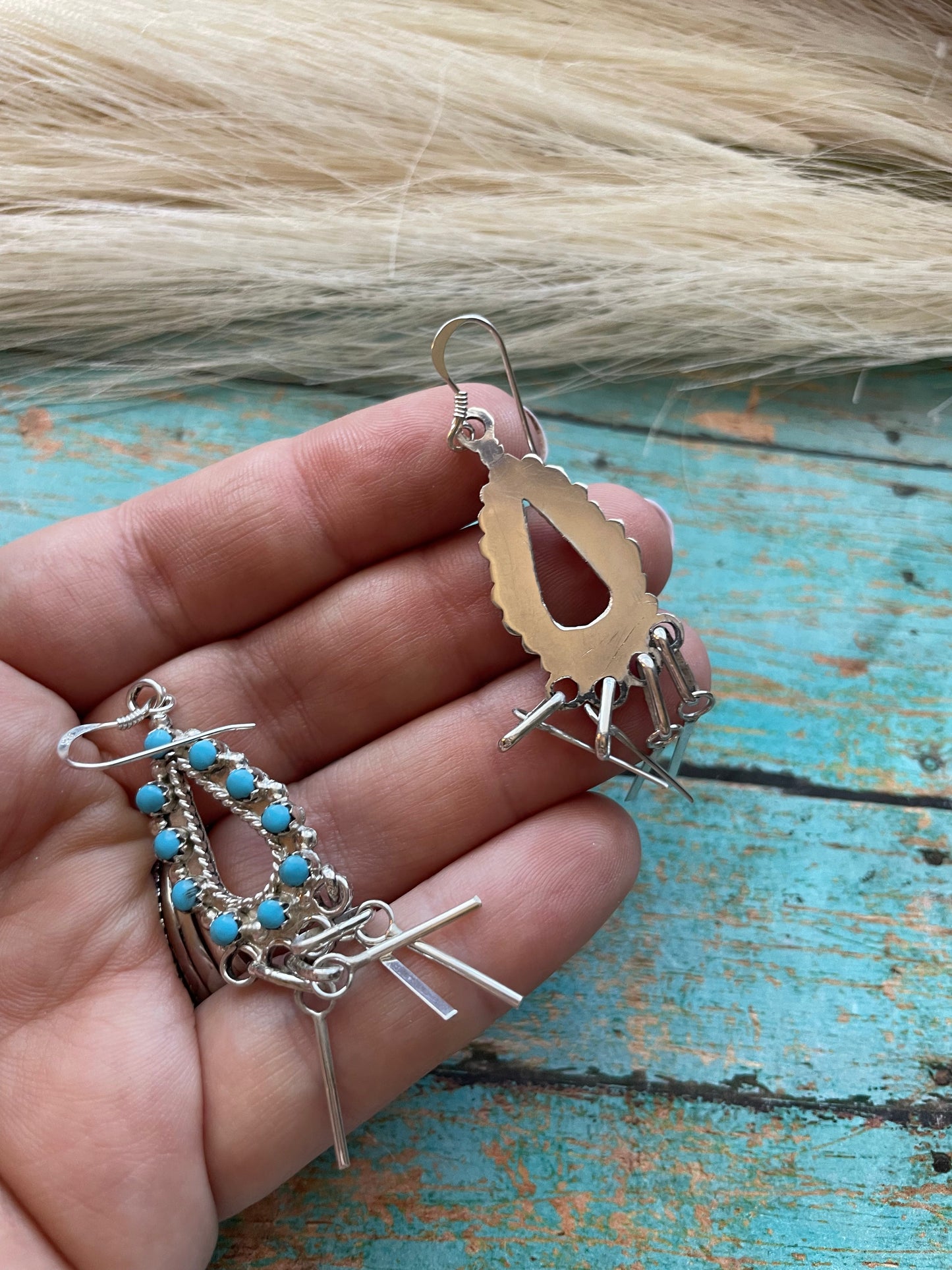 Zuni Sterling Silver & Turquoise Dangle Earrings