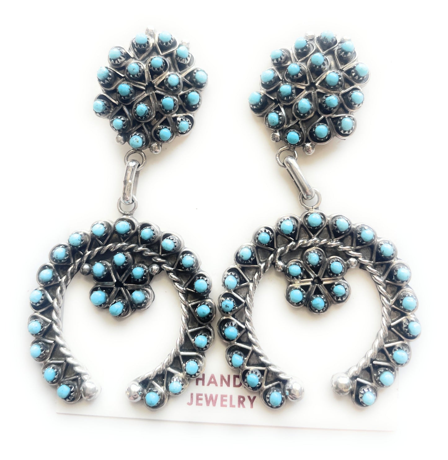 Zuni Turquoise And Sterling Silver Naja Dangle Earrings