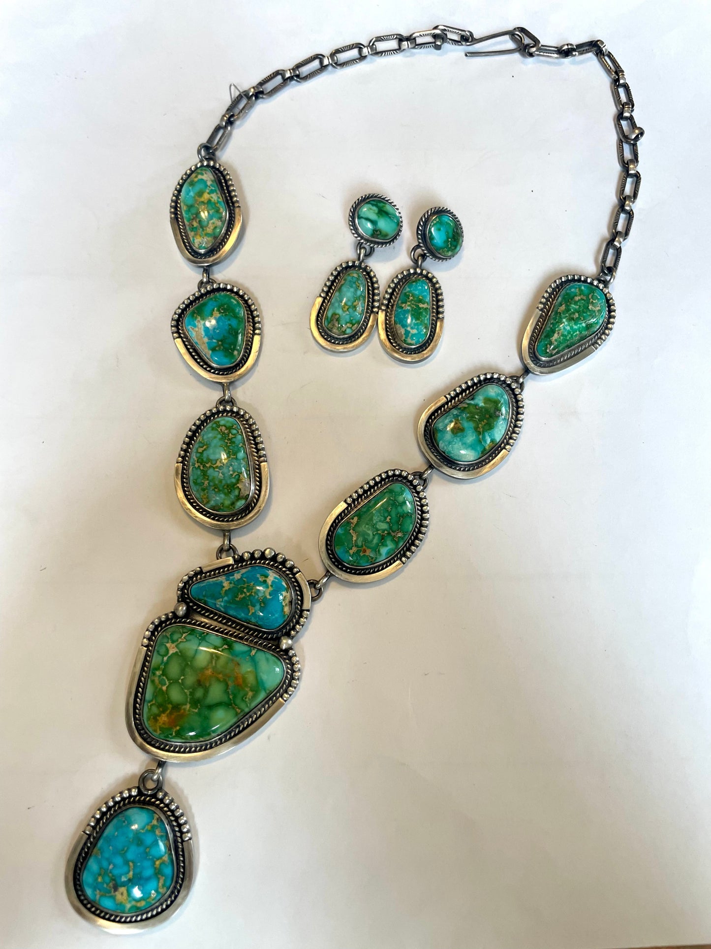 Beautiful Navajo Sterling Silver Sonoran Mountain Turquoise Necklace & Earring Set