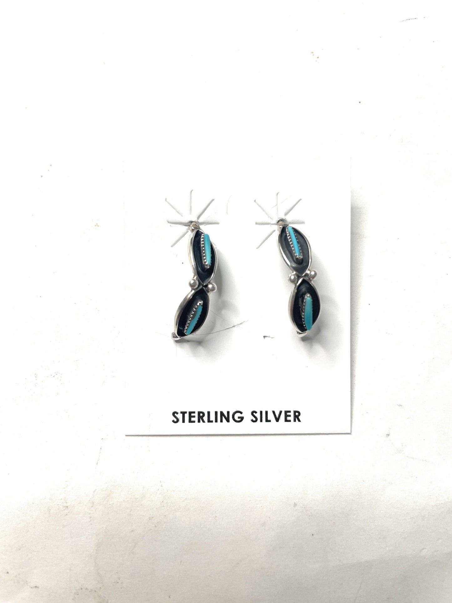 Zuni Sterling Silver Needlepoint Turquoise Inch Hoop Earrings