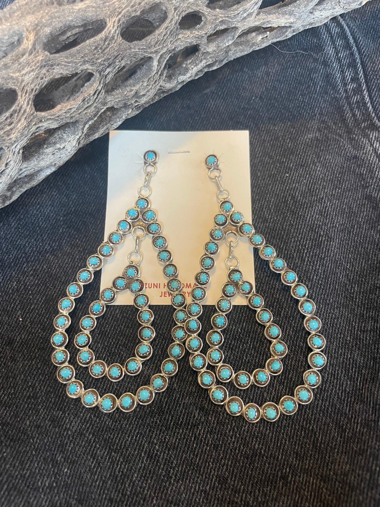 Zuni Turquoise & Sterling Silver Snake Eye Hoops