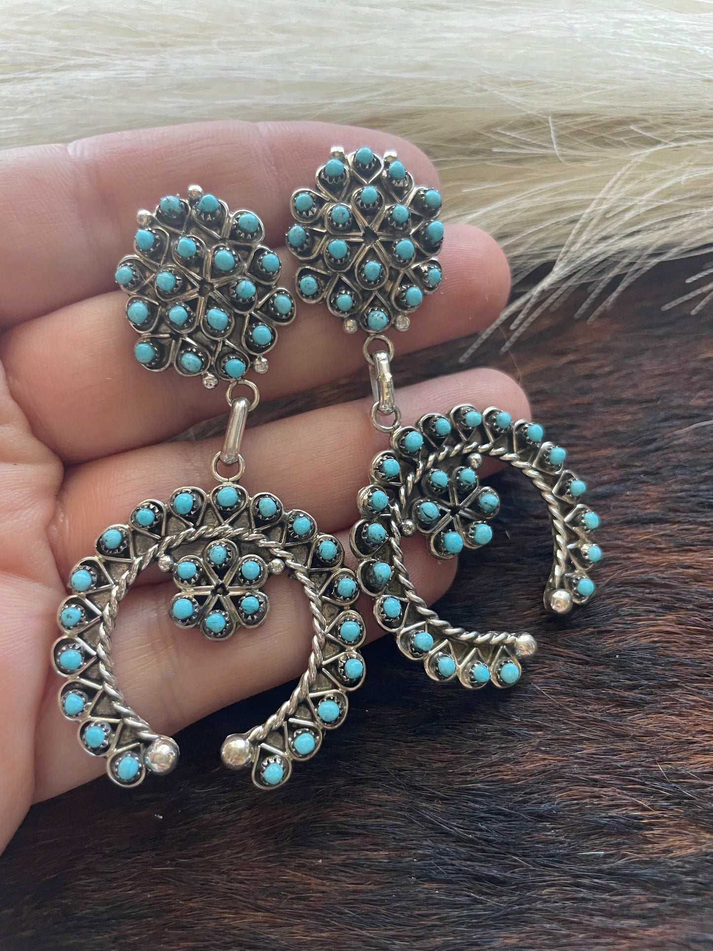 Zuni Turquoise And Sterling Silver Naja Dangle Earrings