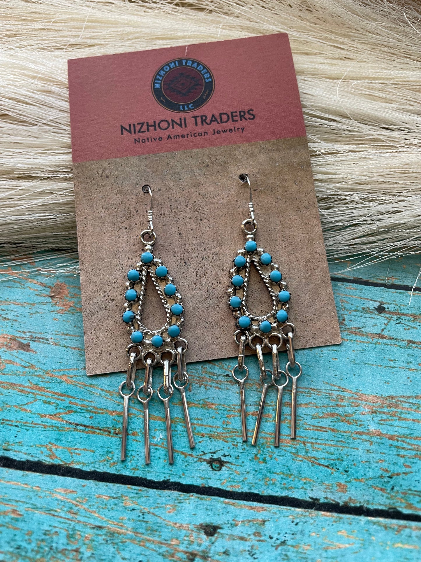 Zuni Sterling Silver & Turquoise Dangle Earrings