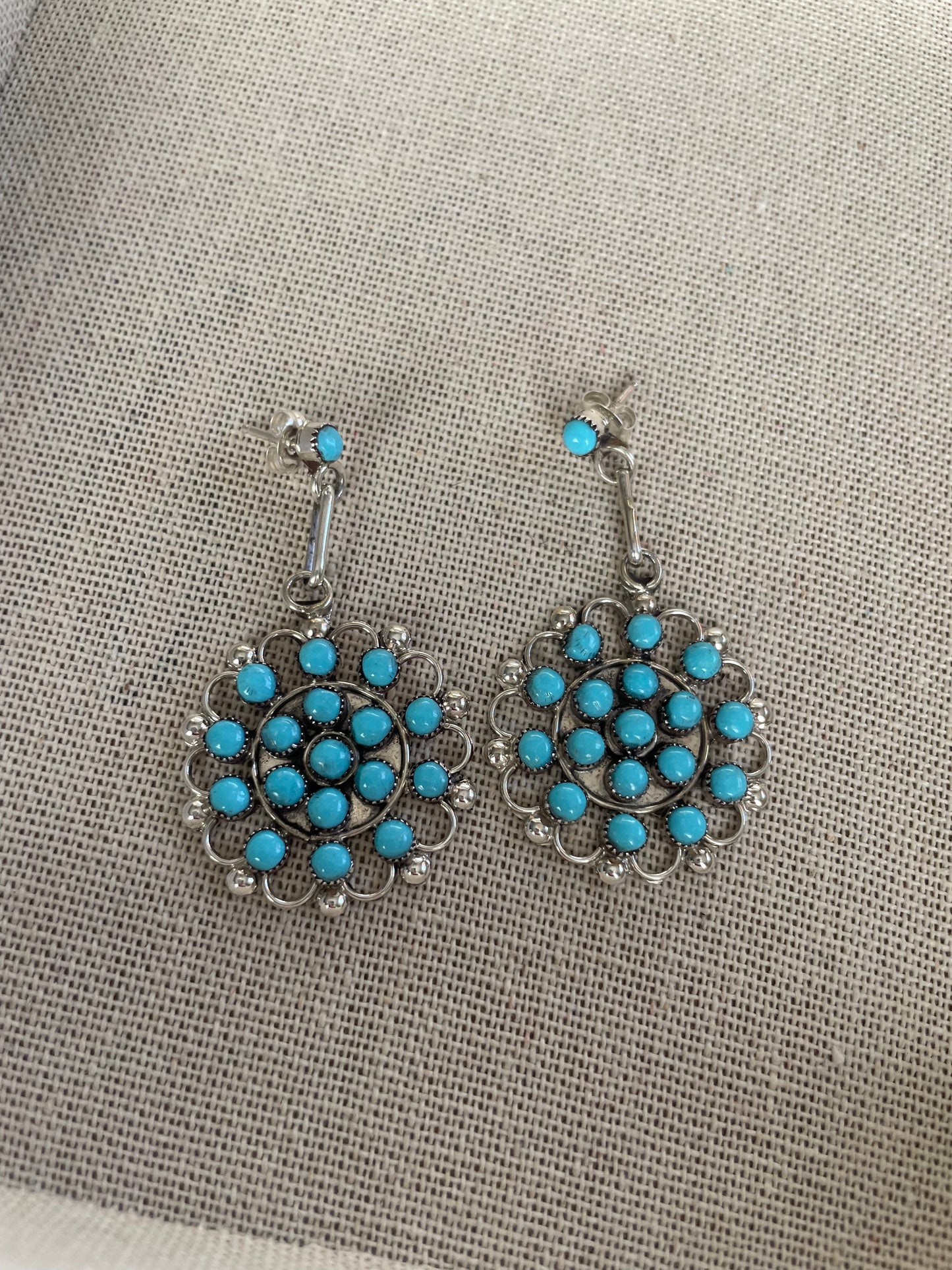 Zuni Turquoise Sterling Silver Dangle Earrings