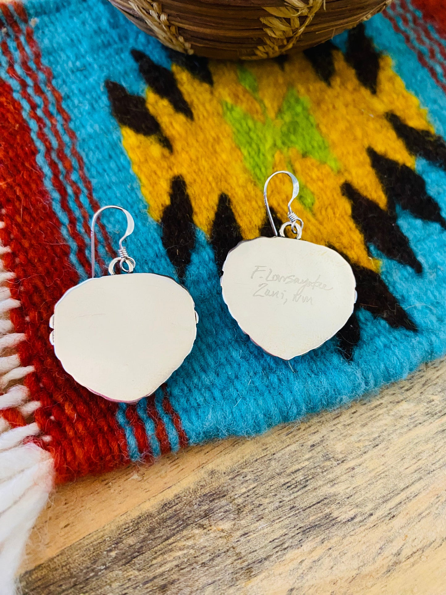 Zuni Sterling Silver & Turquoise Inlay Heart Dangle Earrings