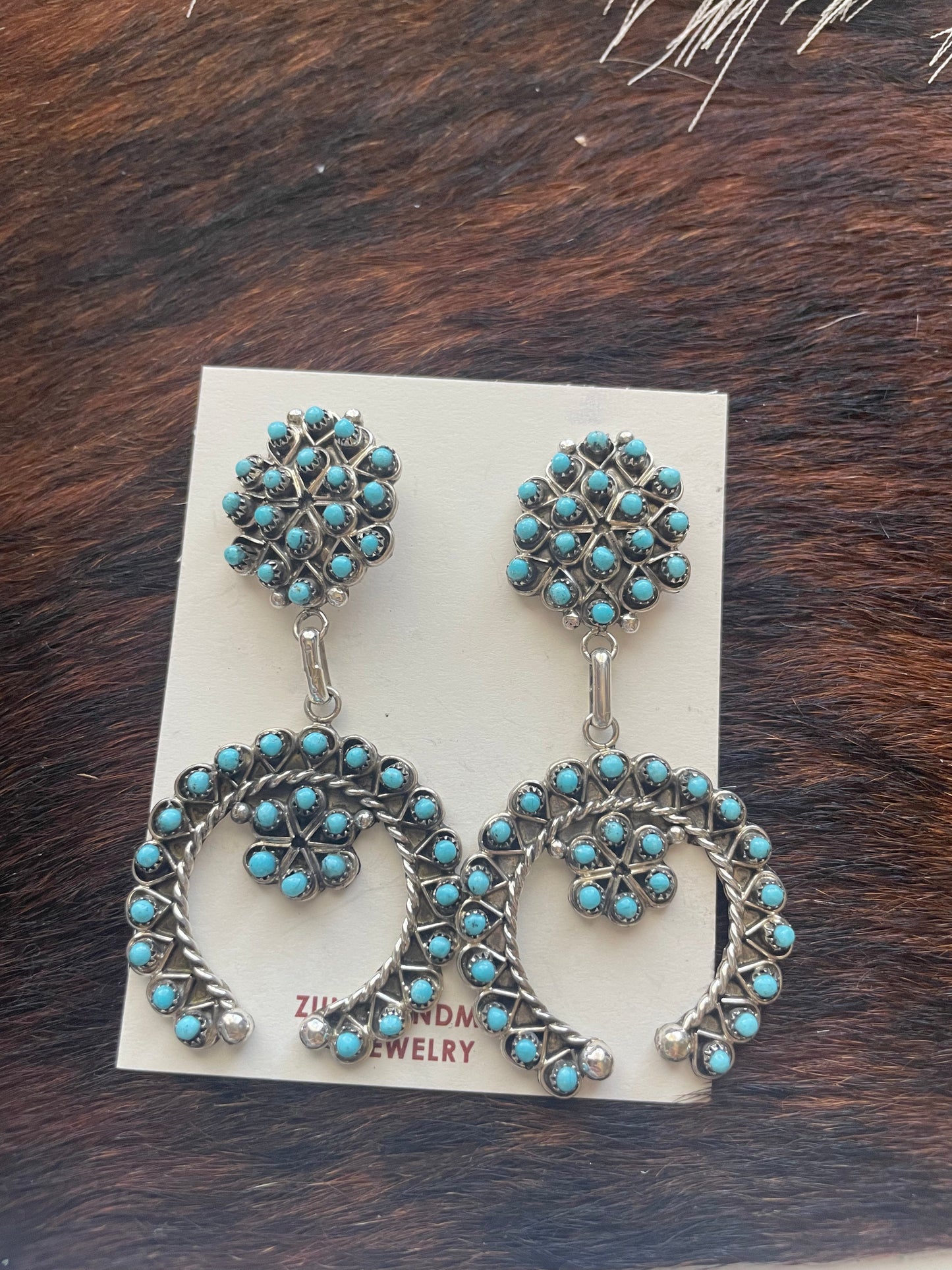 Zuni Turquoise And Sterling Silver Naja Dangle Earrings