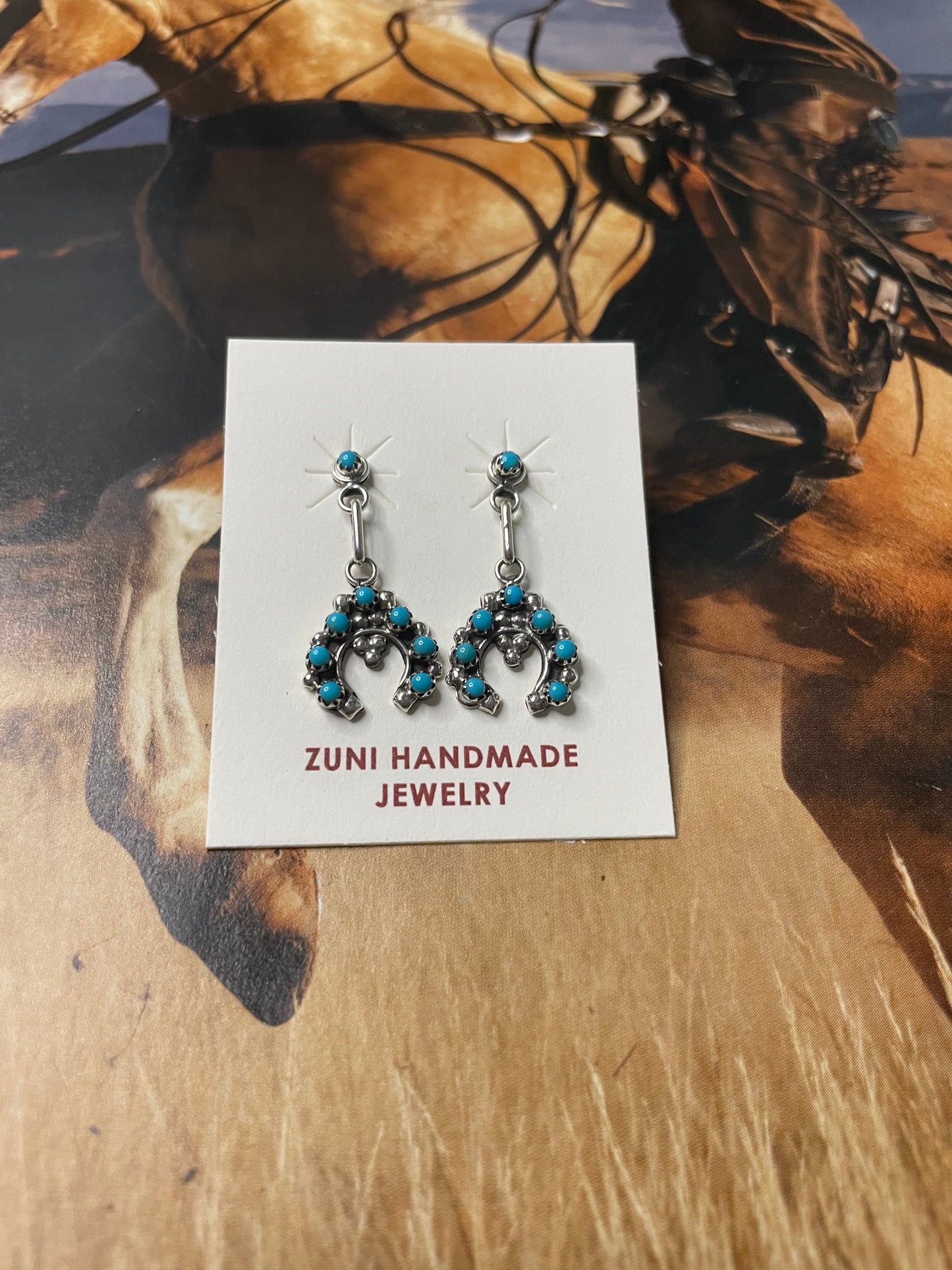 Zuni Turquoise And Sterling Silver Naja Dangle Earrings