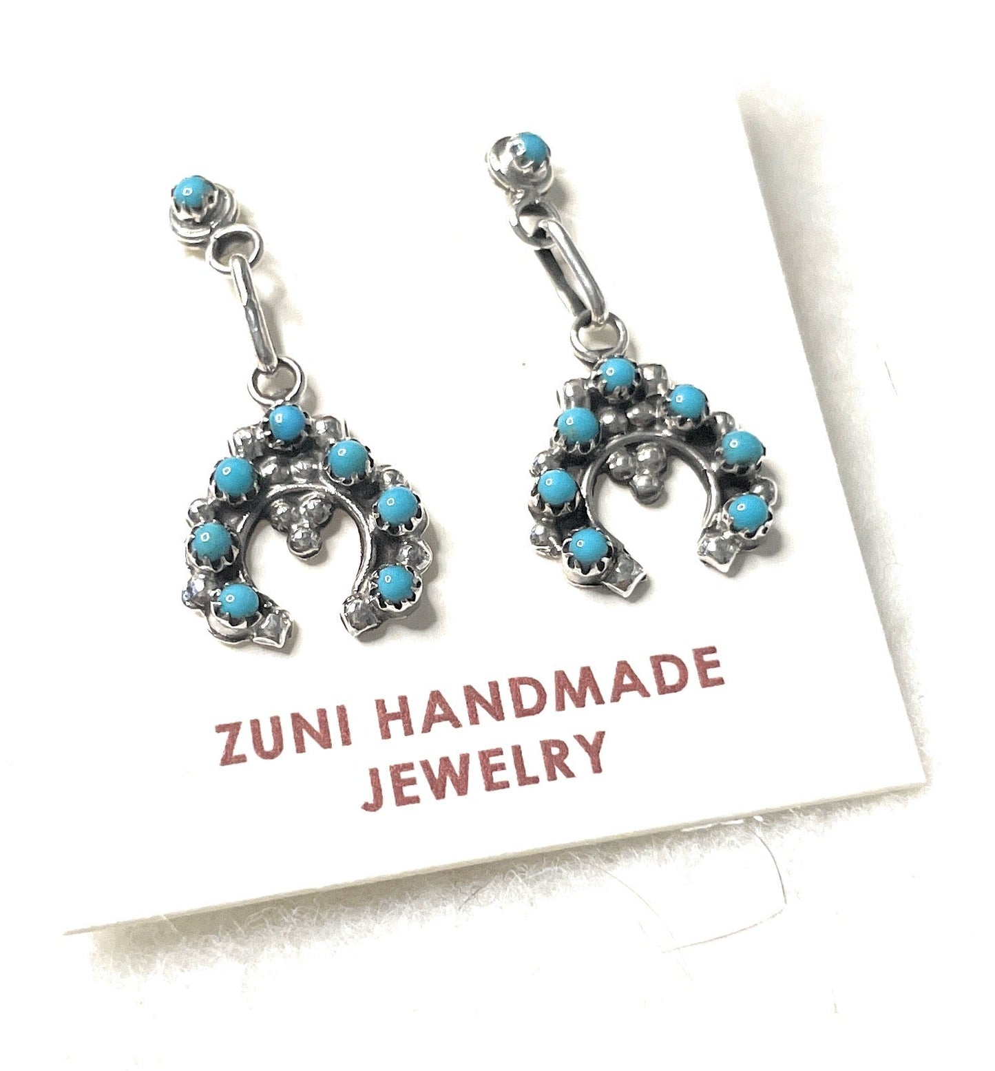 Zuni Turquoise And Sterling Silver Naja Dangle Earrings