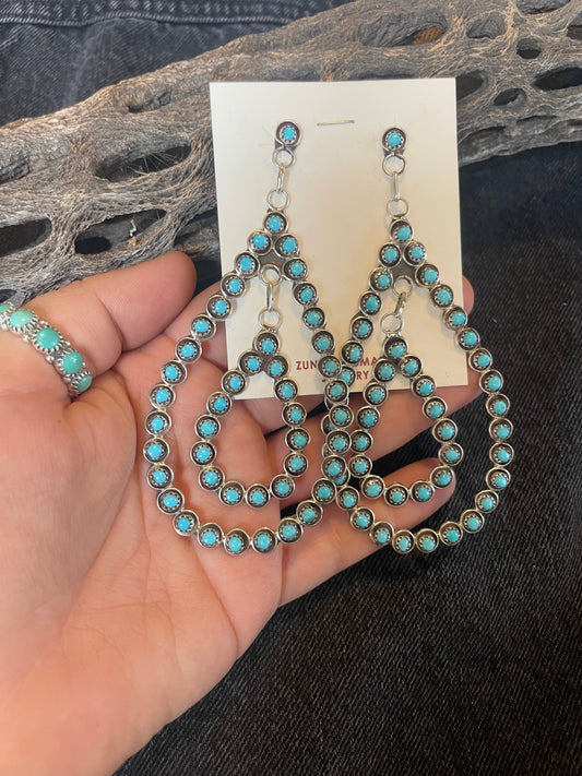 Zuni Turquoise & Sterling Silver Snake Eye Hoops