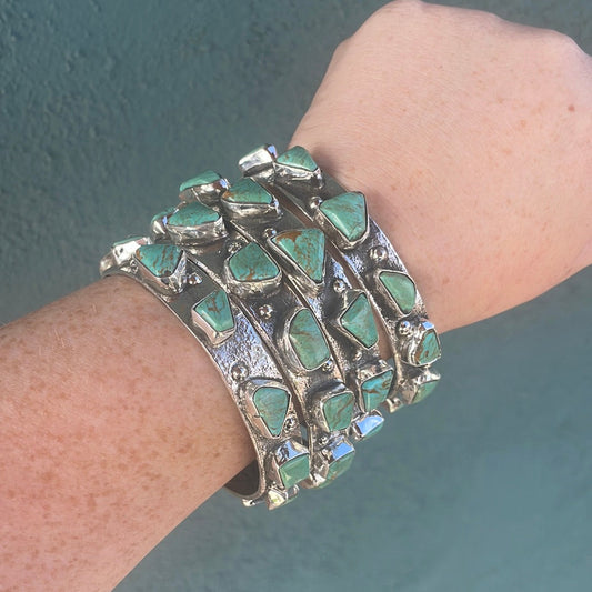 Zuni Turquoise Sterling Silver Bangle Bracelet By Jude Candeleria