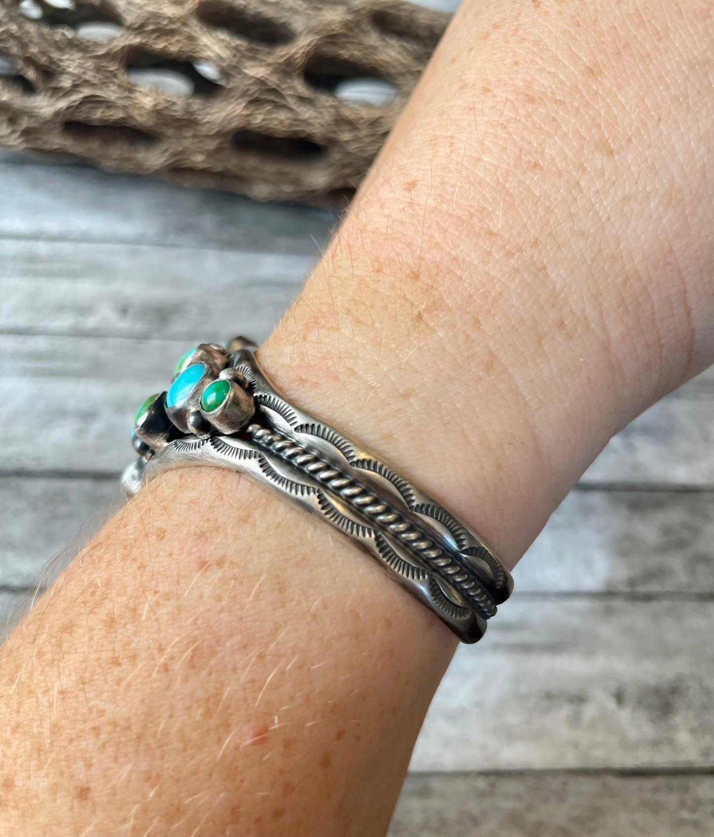 Beautiful Navajo Sterling Sonoran Mountain Turquoise Adjustable Bracelet Cuff