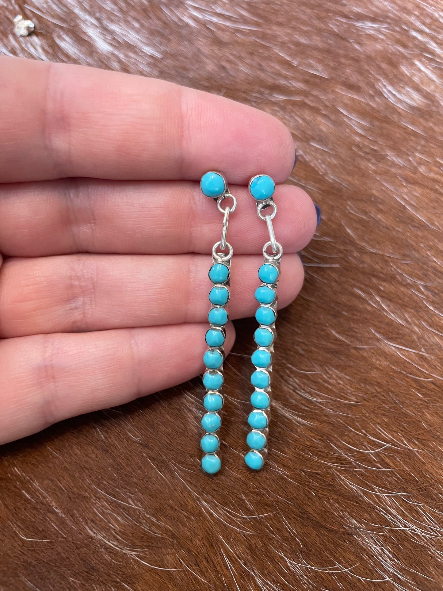 Zuni Turquoise And Sterling Silver Dangle Earrings