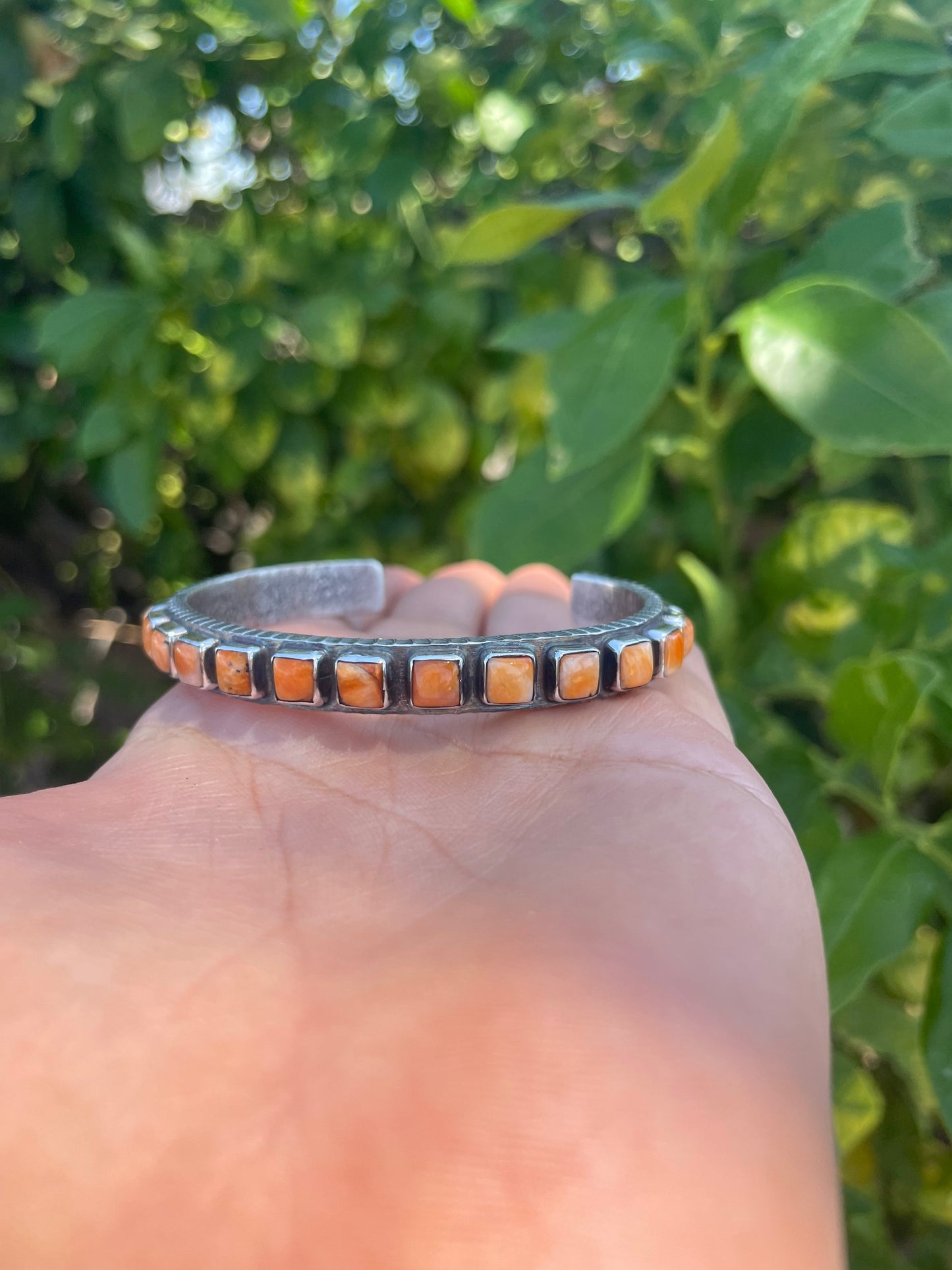 “The Must Have” Navajo Orange Spiny & Sterling Silver Cuff Bracelet Signed