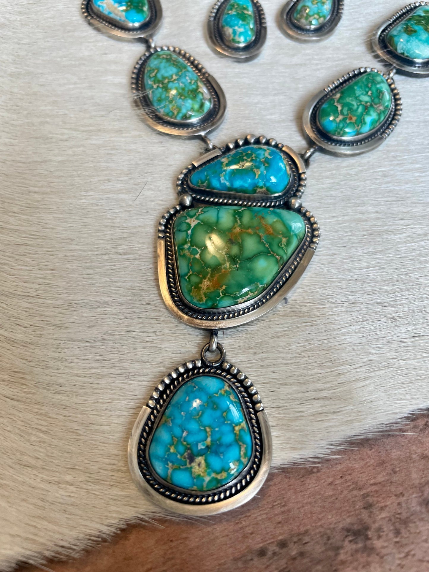 Beautiful Navajo Sterling Silver Sonoran Mountain Turquoise Necklace & Earring Set