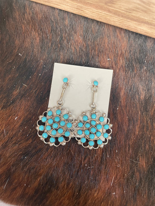 Zuni Turquoise Sterling Silver Dangle Earrings