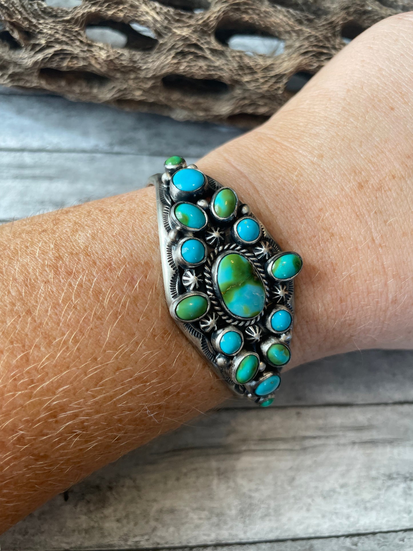 Beautiful Navajo Sterling Sonoran Mountain Turquoise Adjustable Bracelet Cuff